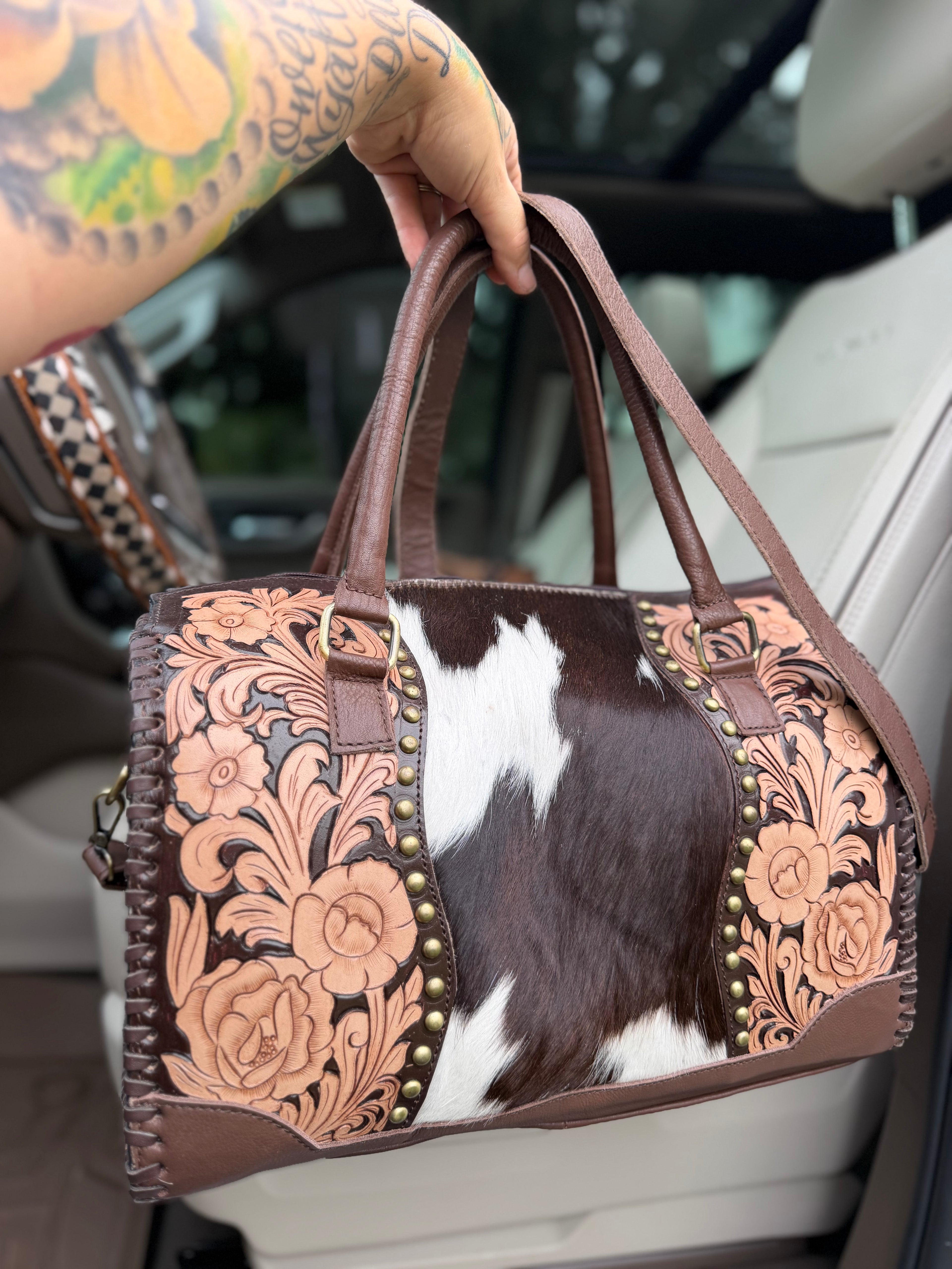Cowhide tooled leather speedy duffle (L)