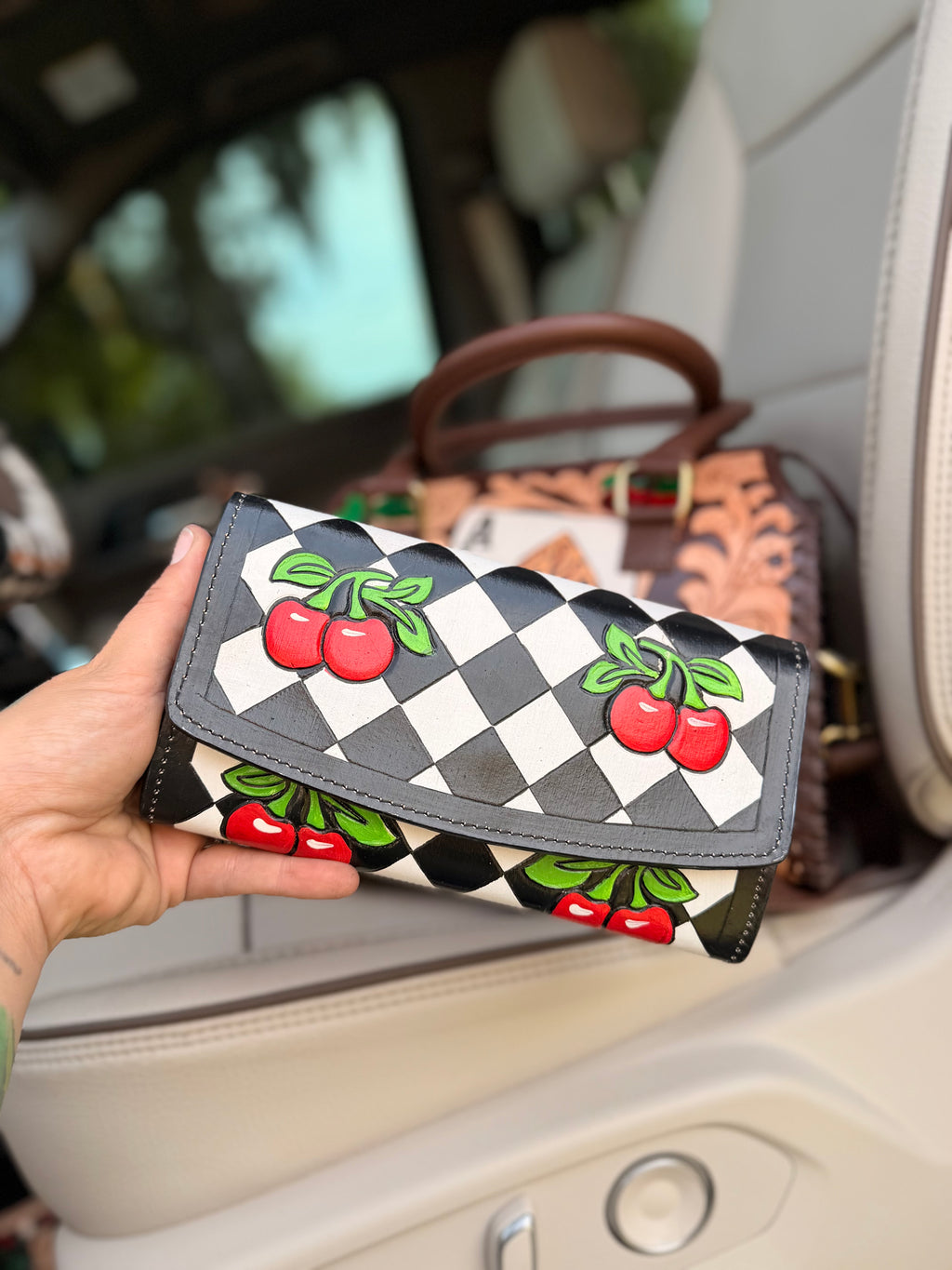 Cherry - Checker Tooled Wallet