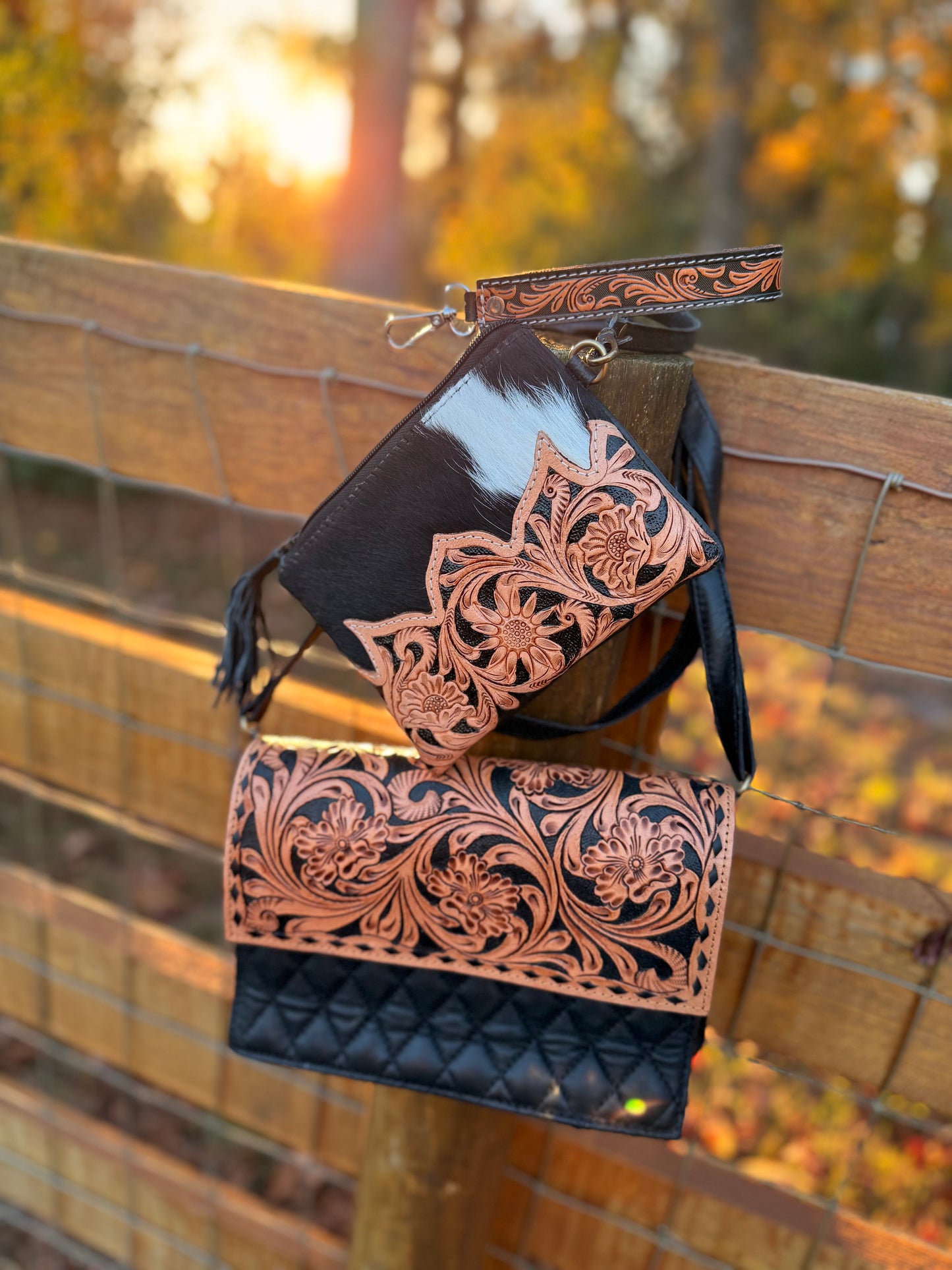 Cowhide/ tooled leather 3 piece set