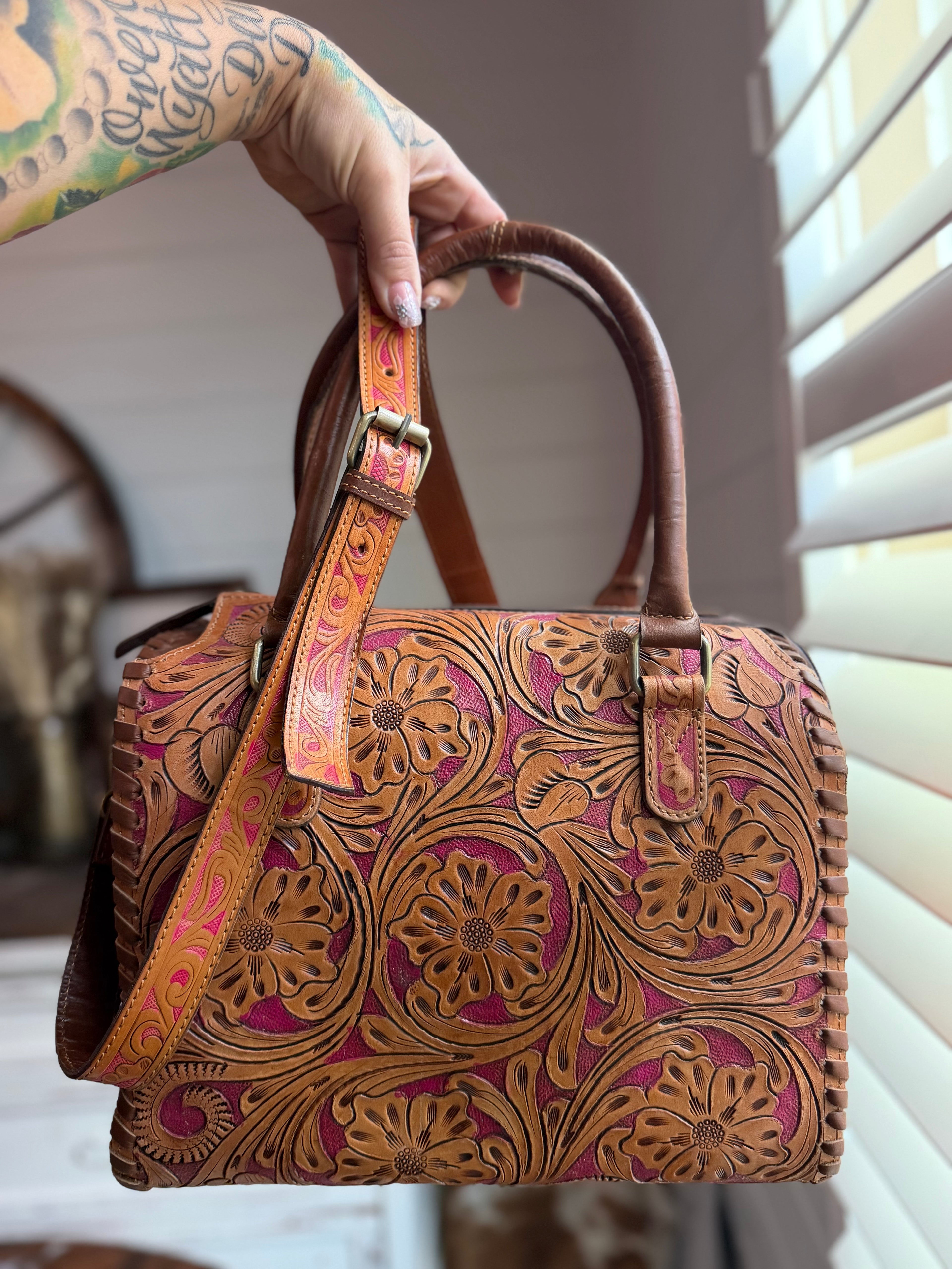 Western Barbie tooled leather speedy bag (L)