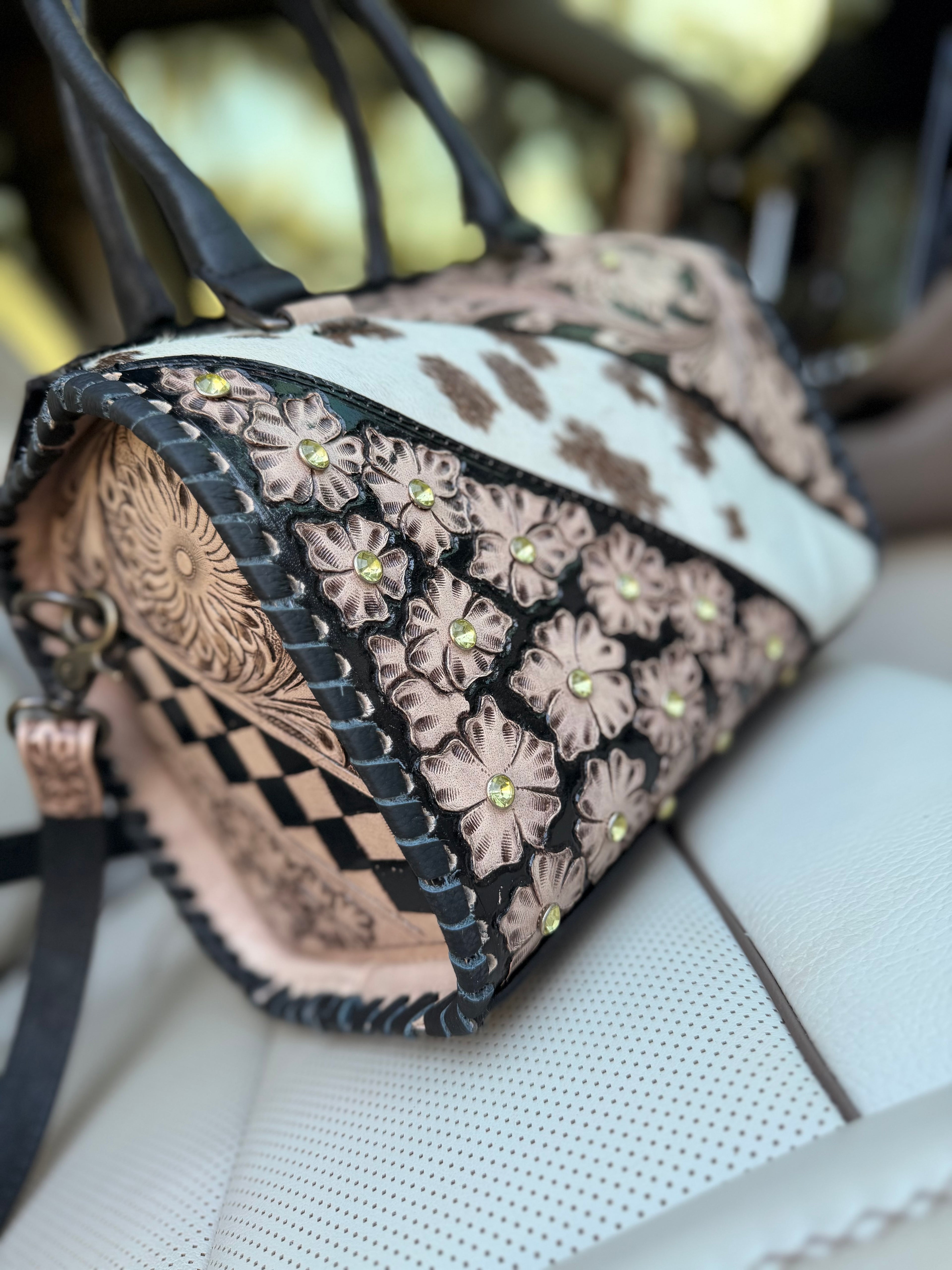 Medium floral studded speedy tote