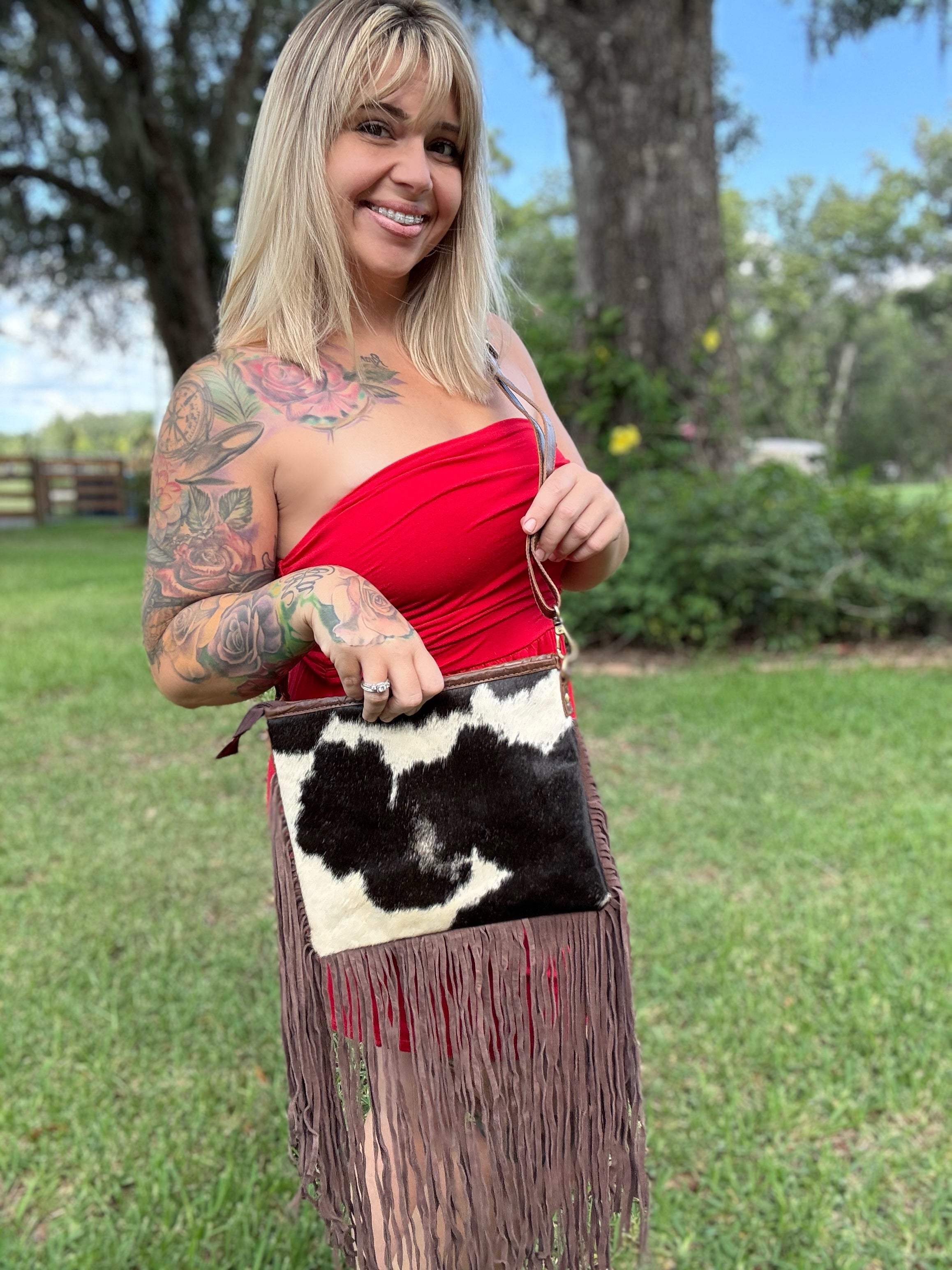 Cowhide Crossbody purse with fringe