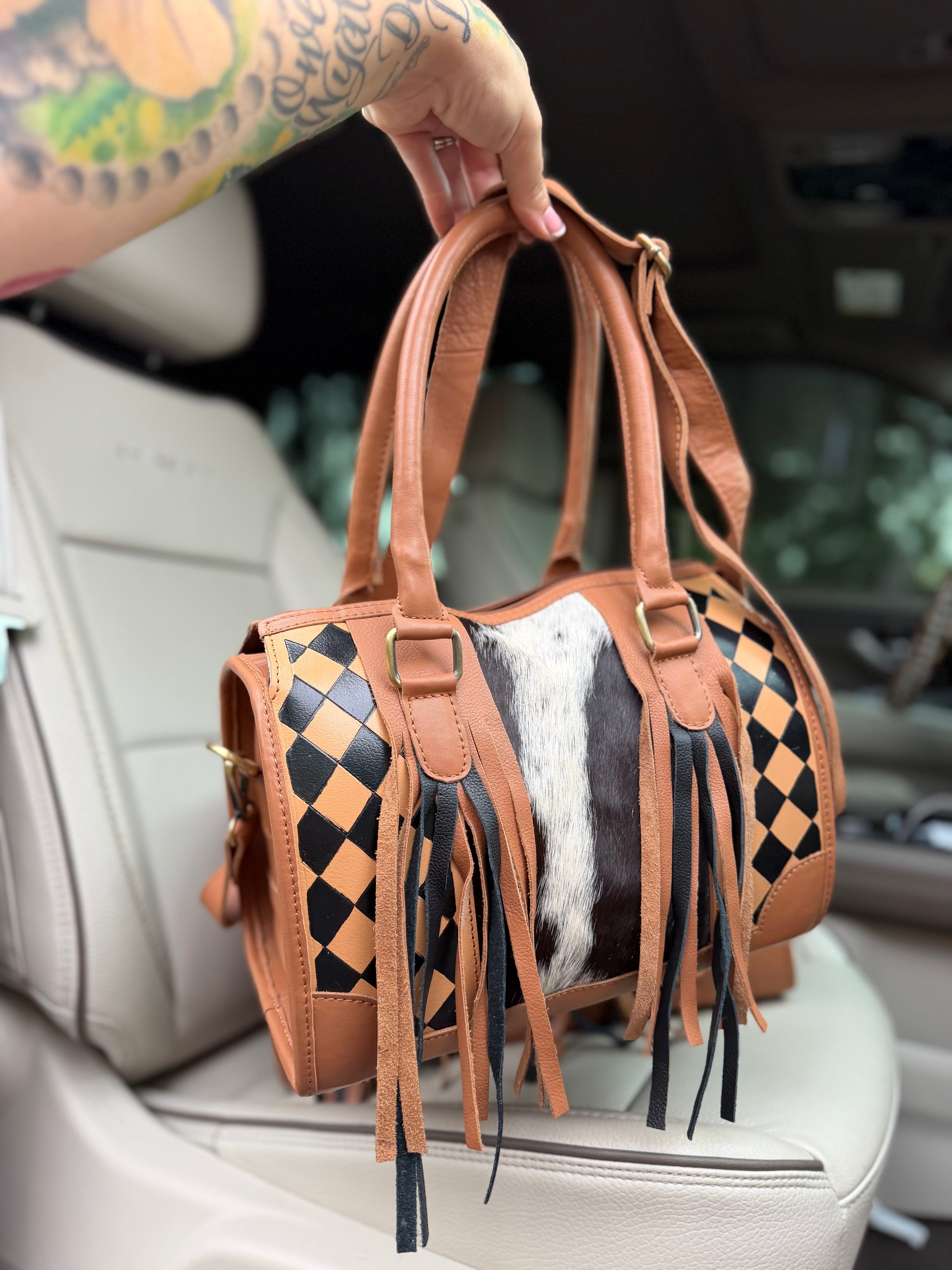 Peanut butter checker tooled leather speedy (M)