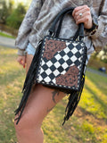Square Checker purse with fringe