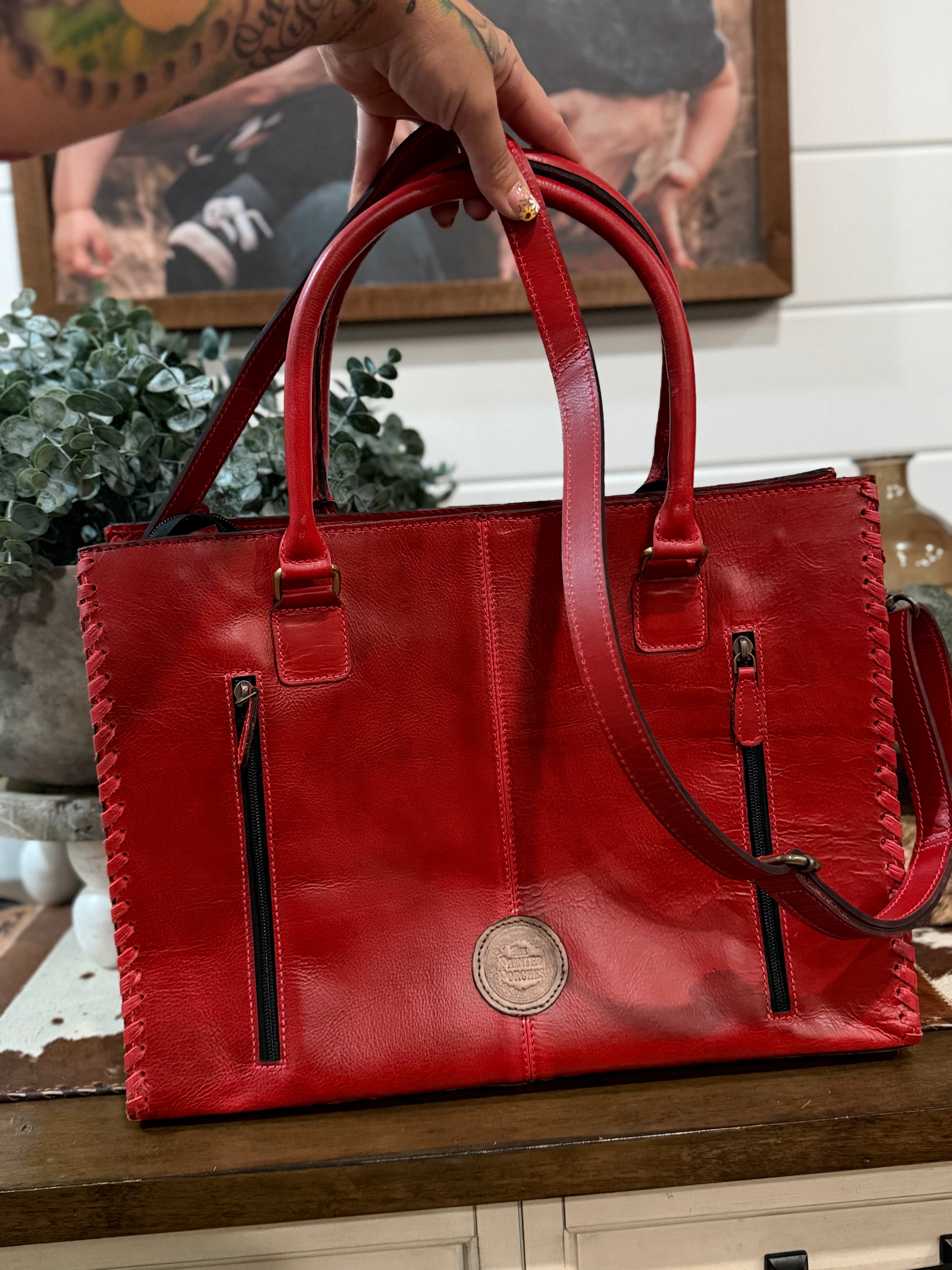 High quality tooled leather tote bag