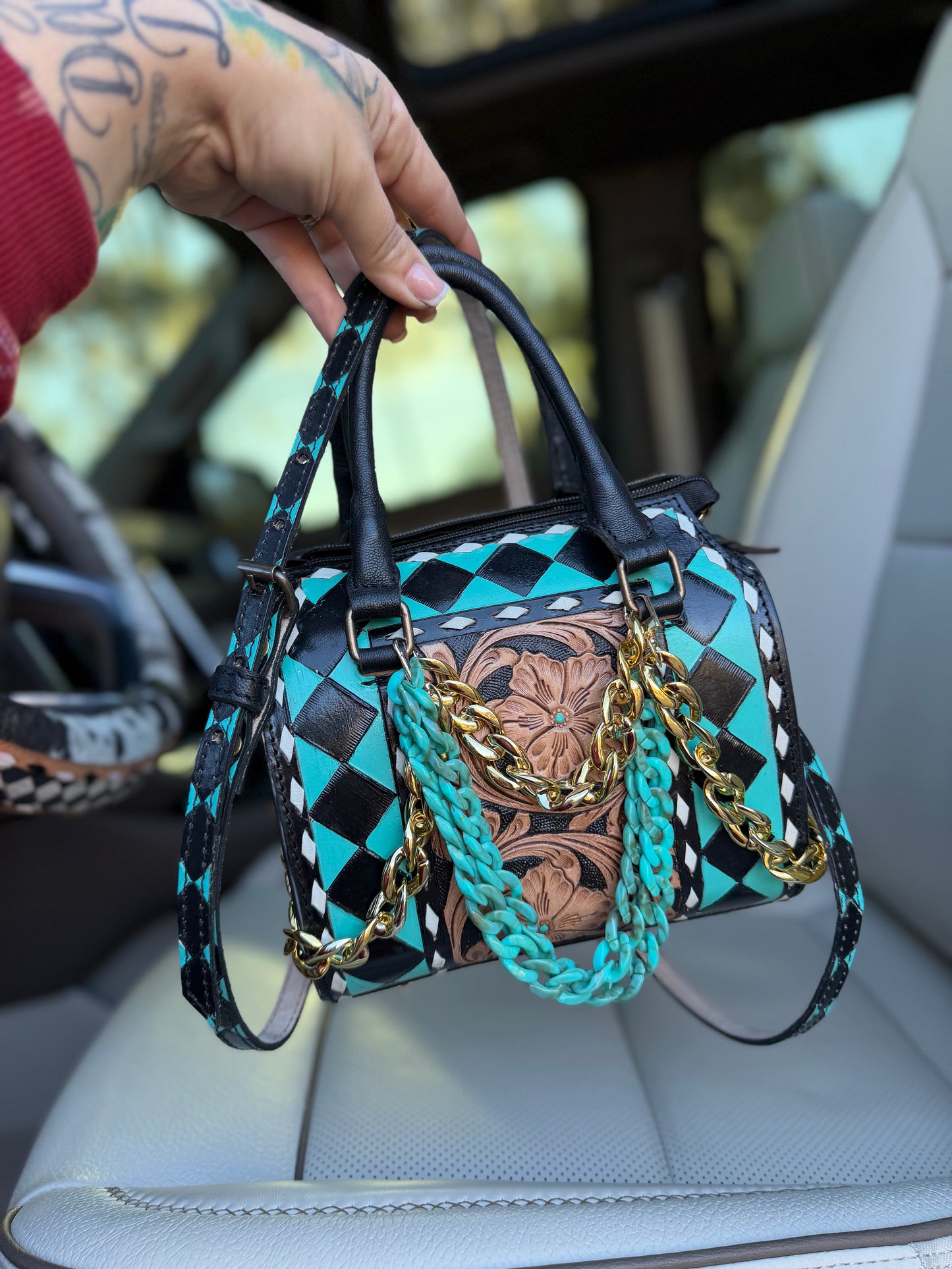 “Temptress in Turquoise" - checker tooled leather speedy (mini)