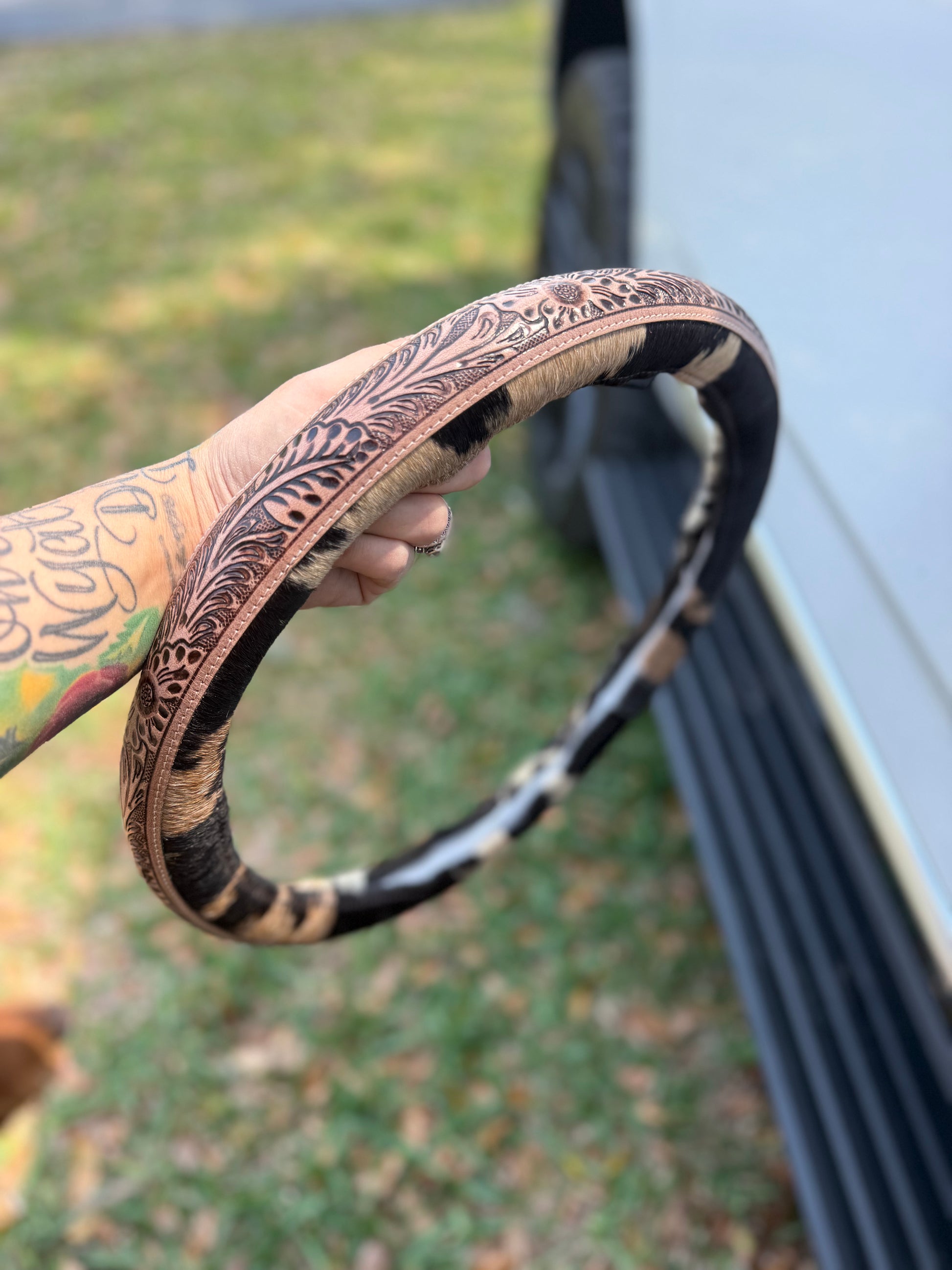 16 “ tooled leather cowhide steering wheel cover - read description before purchase