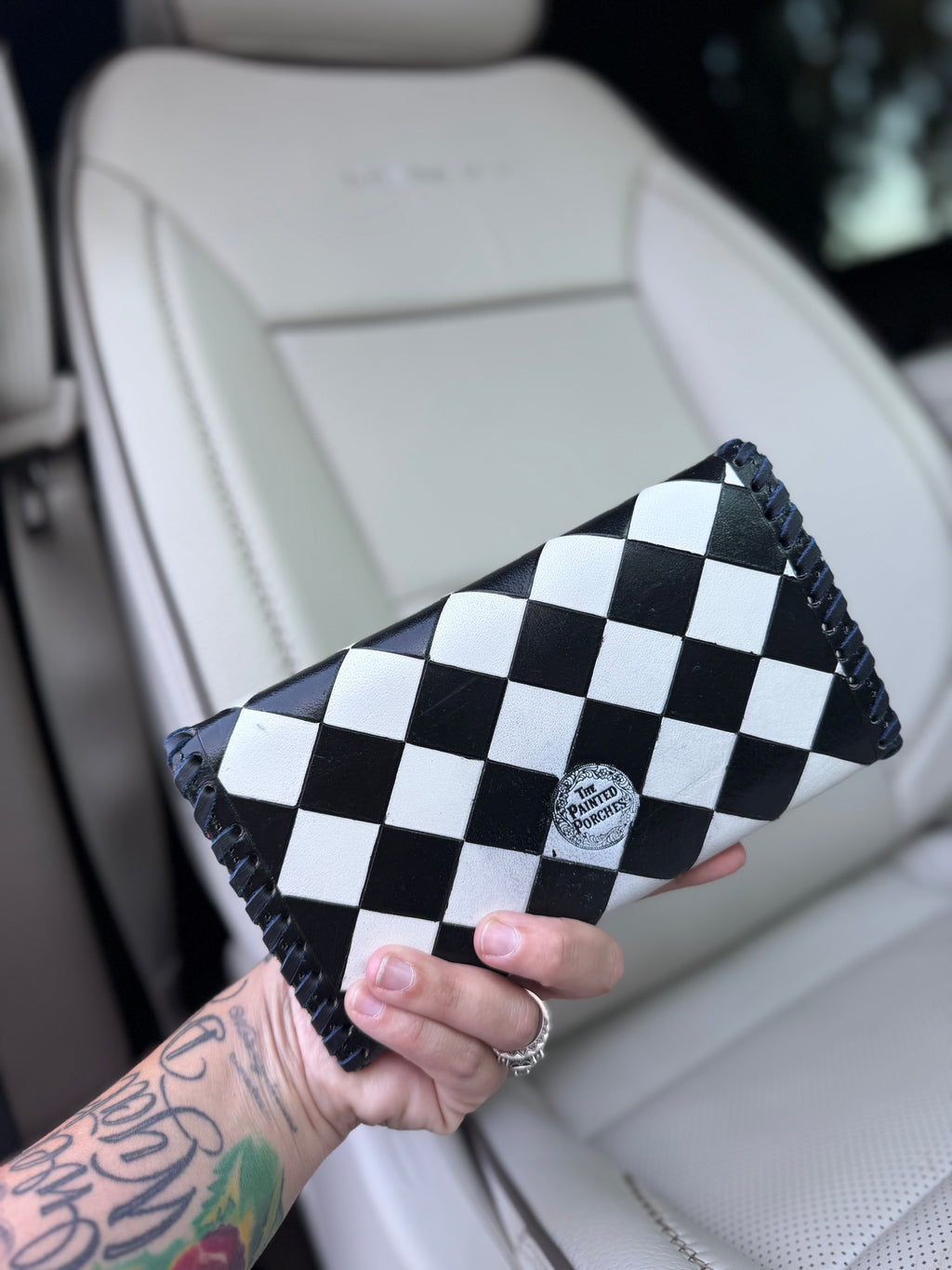 Black/white checker Tooled Wallet