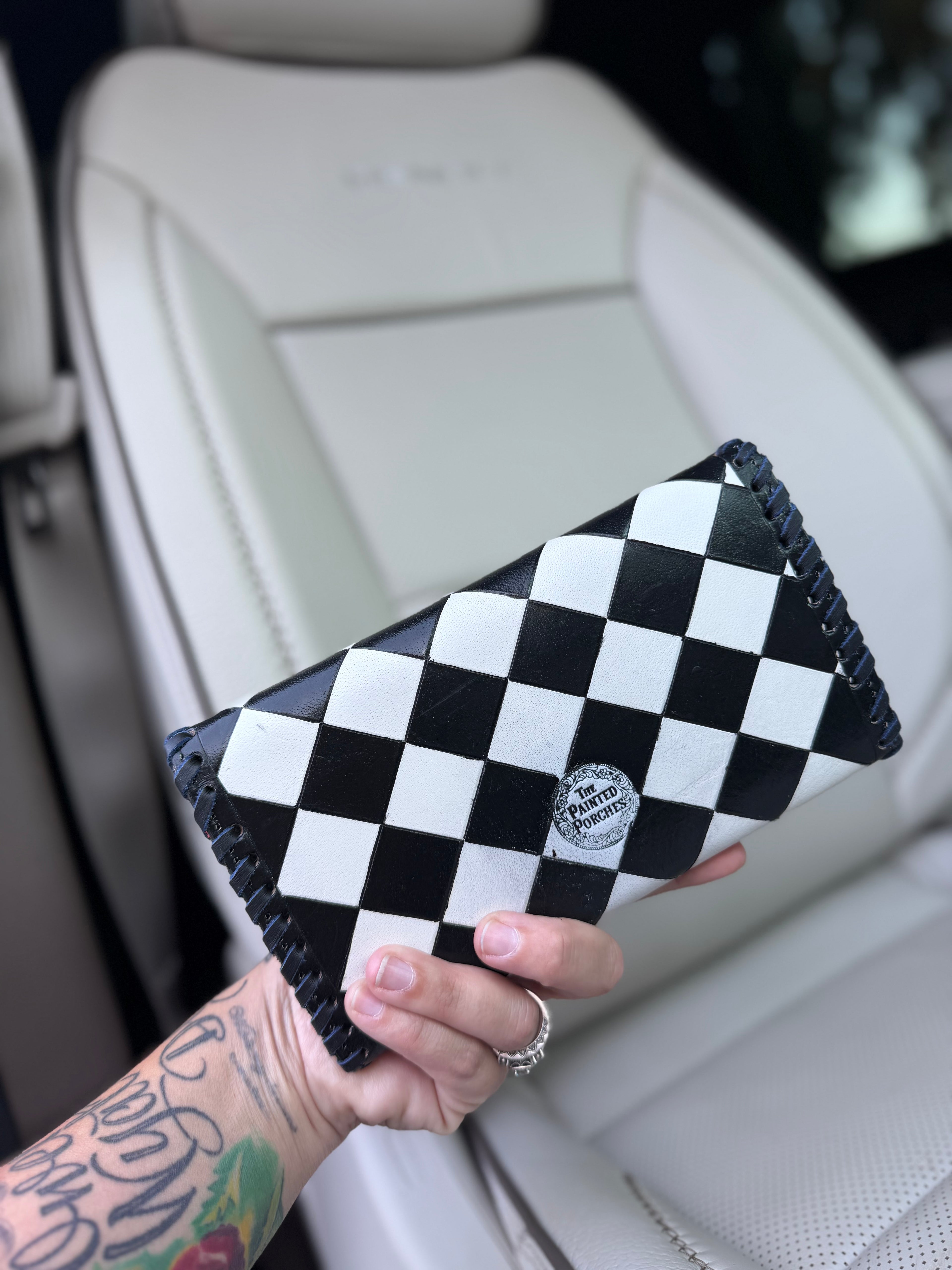Black/white checker Tooled Wallet