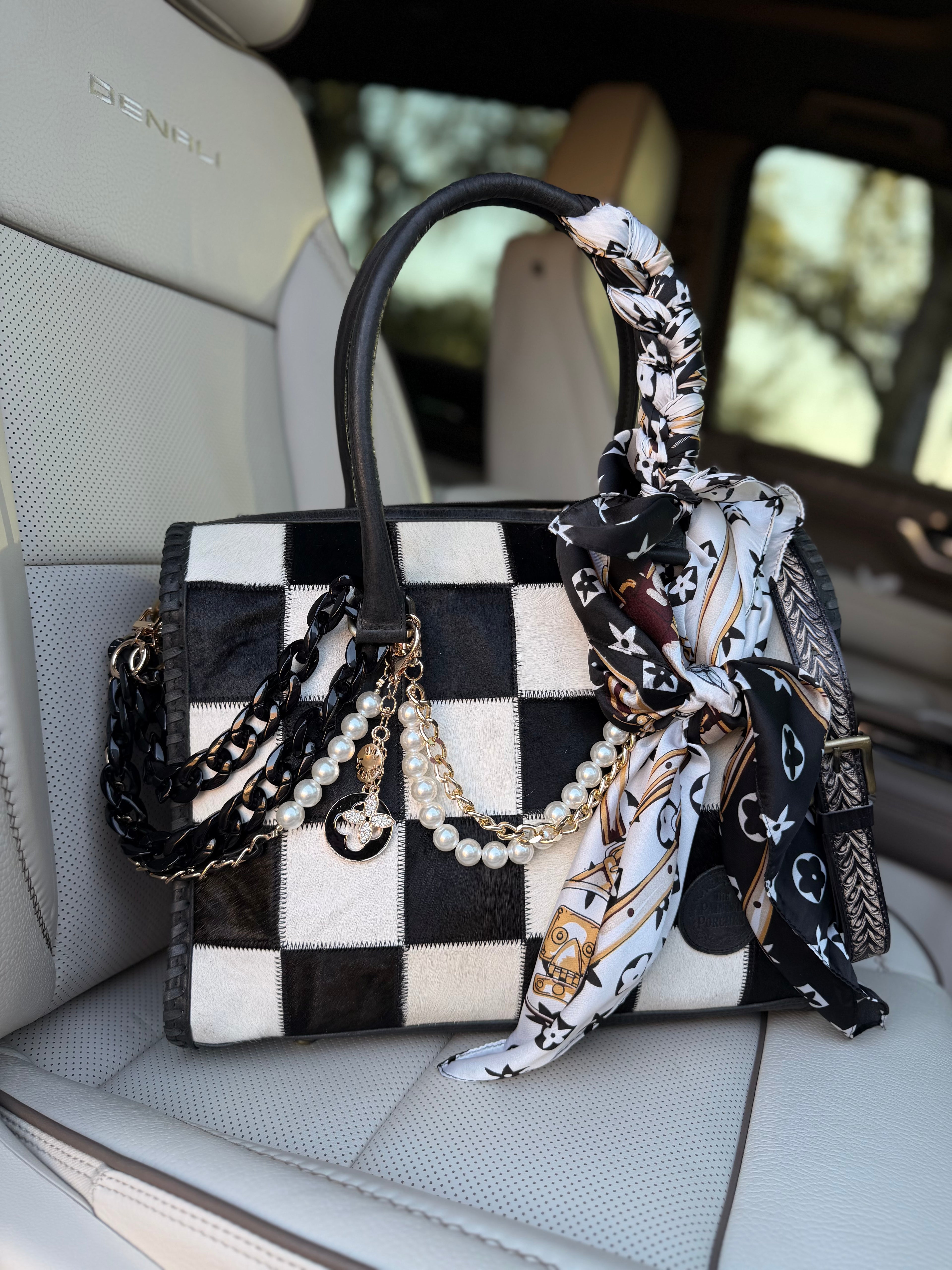 Dark Couture Checks"Loretta" patchwork bag - by The Painted Porches