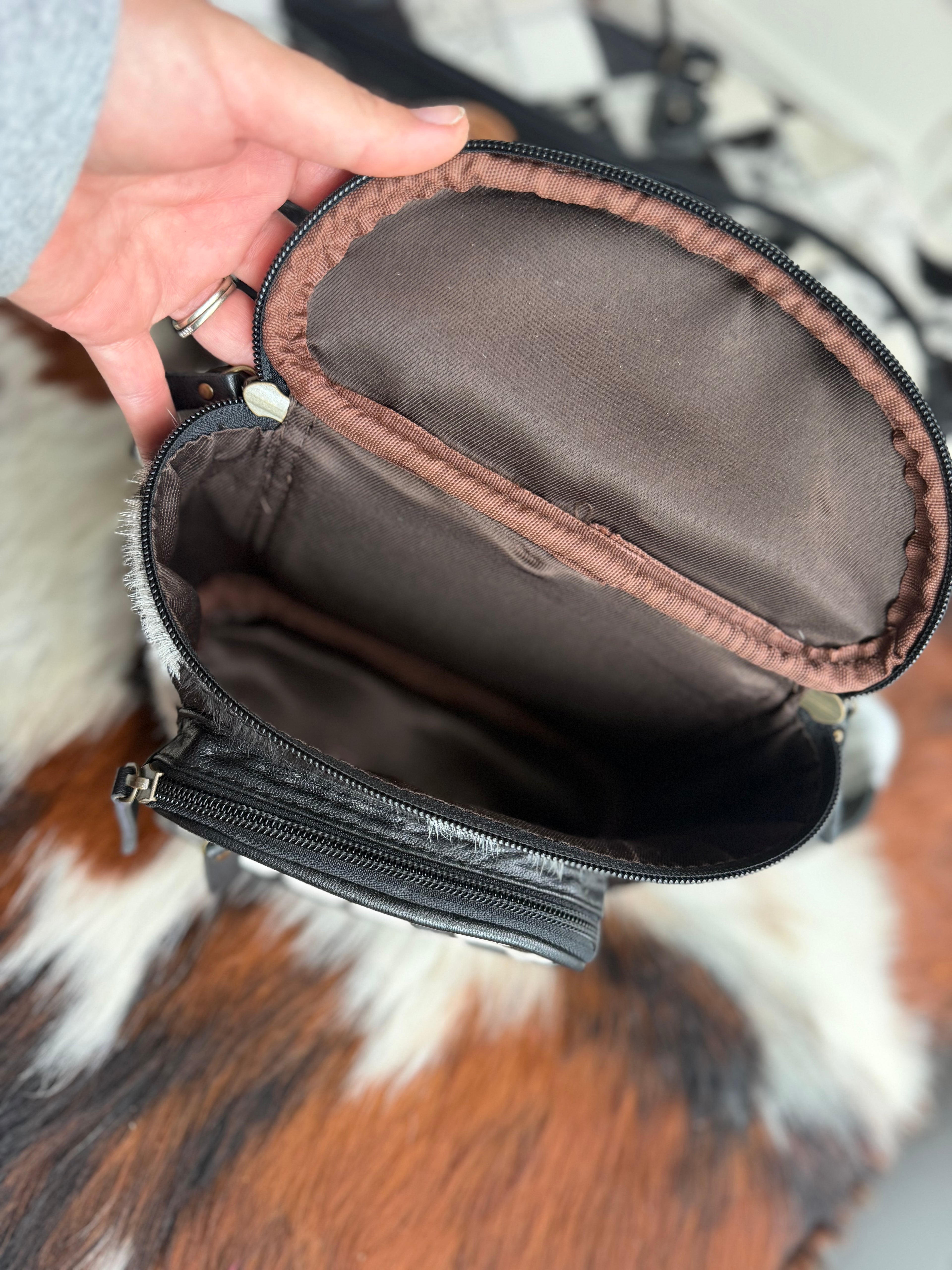 Hand painted checker tooled leather bum bag