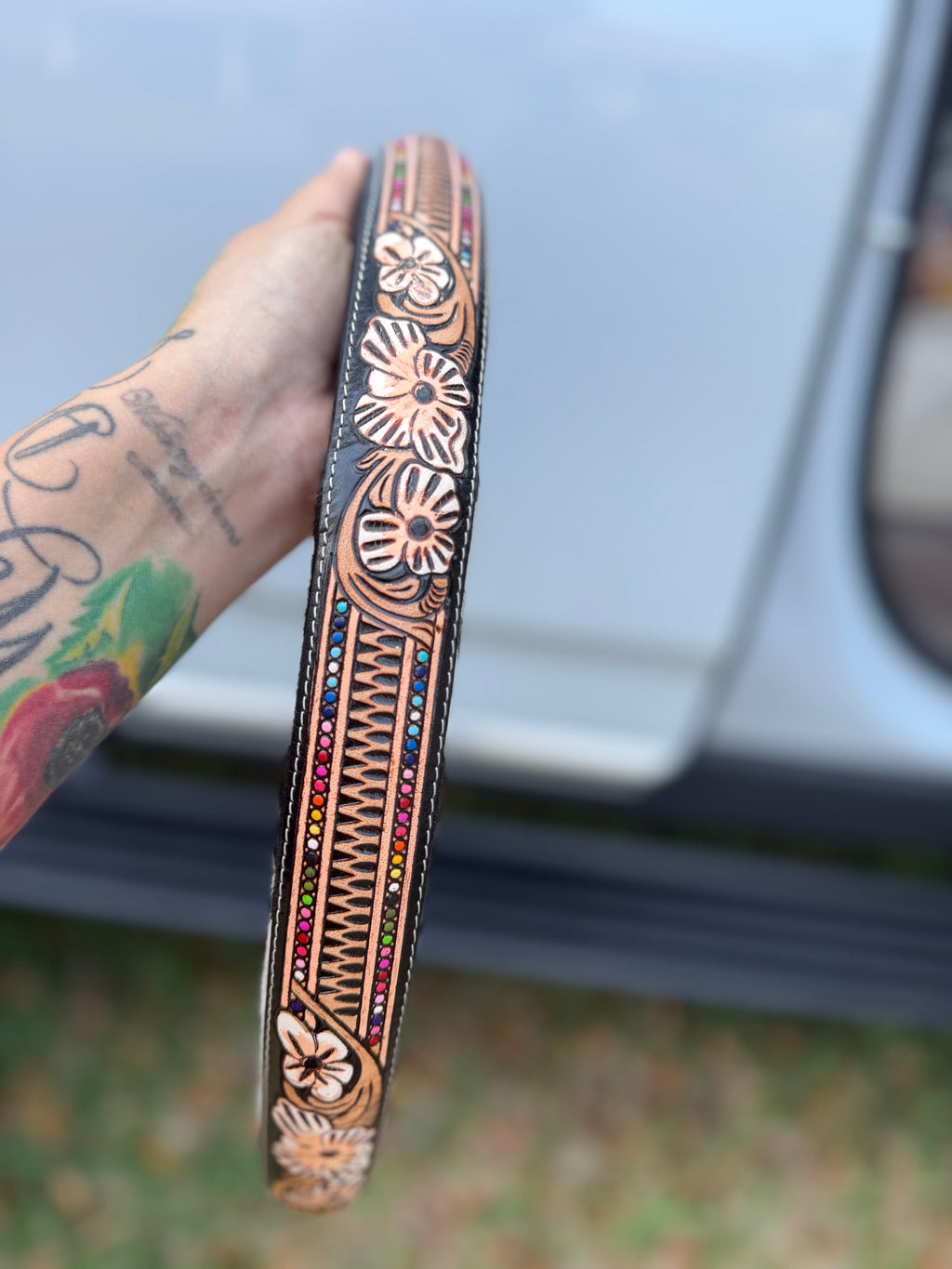 16 “ tooled leather cowhide steering wheel cover - read description before purchase