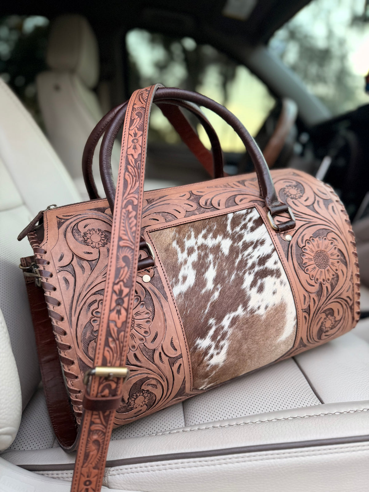 Cowhide tooled leather speedy duffle (L)