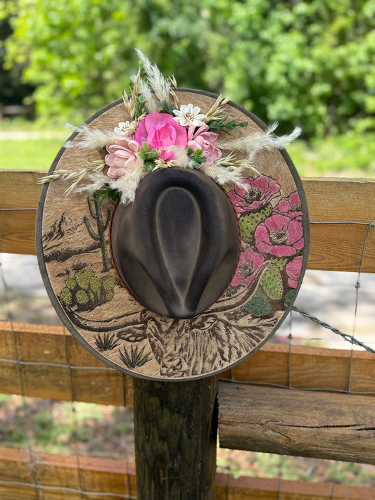 Longhorn cowhide wide brim hat