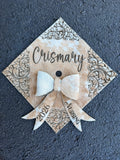 Cowhide grad cap cover with bow