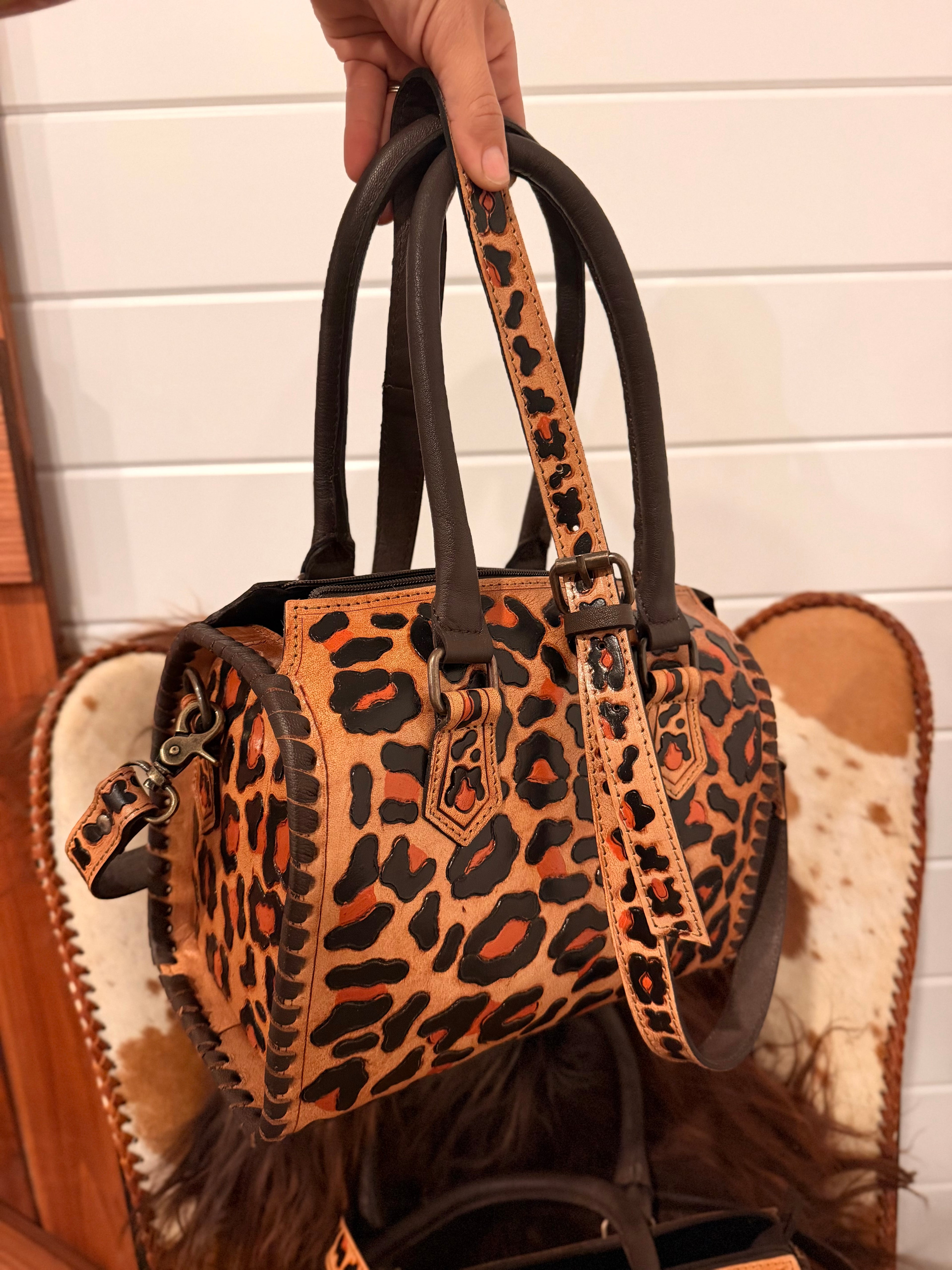 “Western cheetah” tooled leather speedy (M) by The Painted Porches