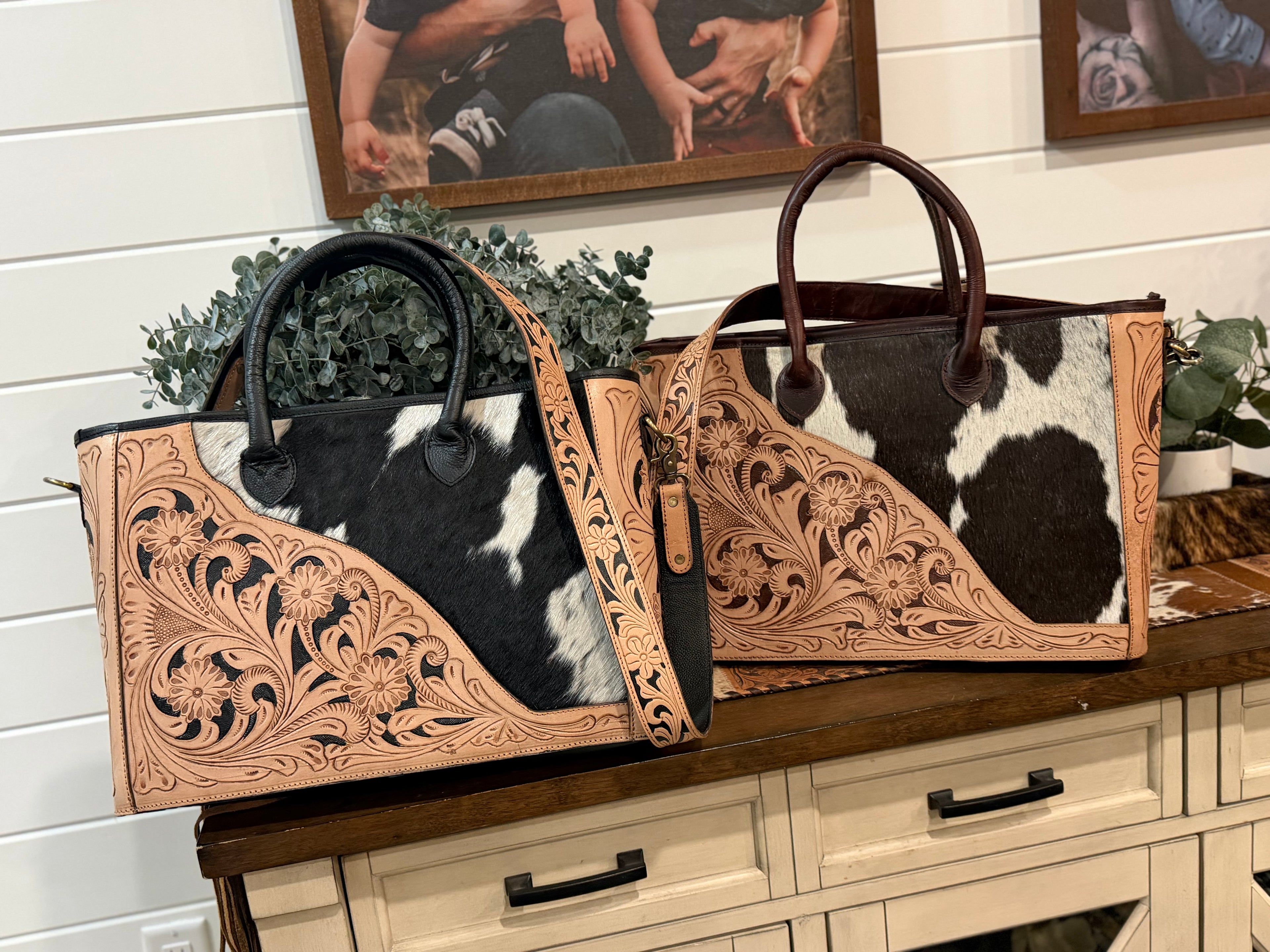 Tooled crossbody tote bag