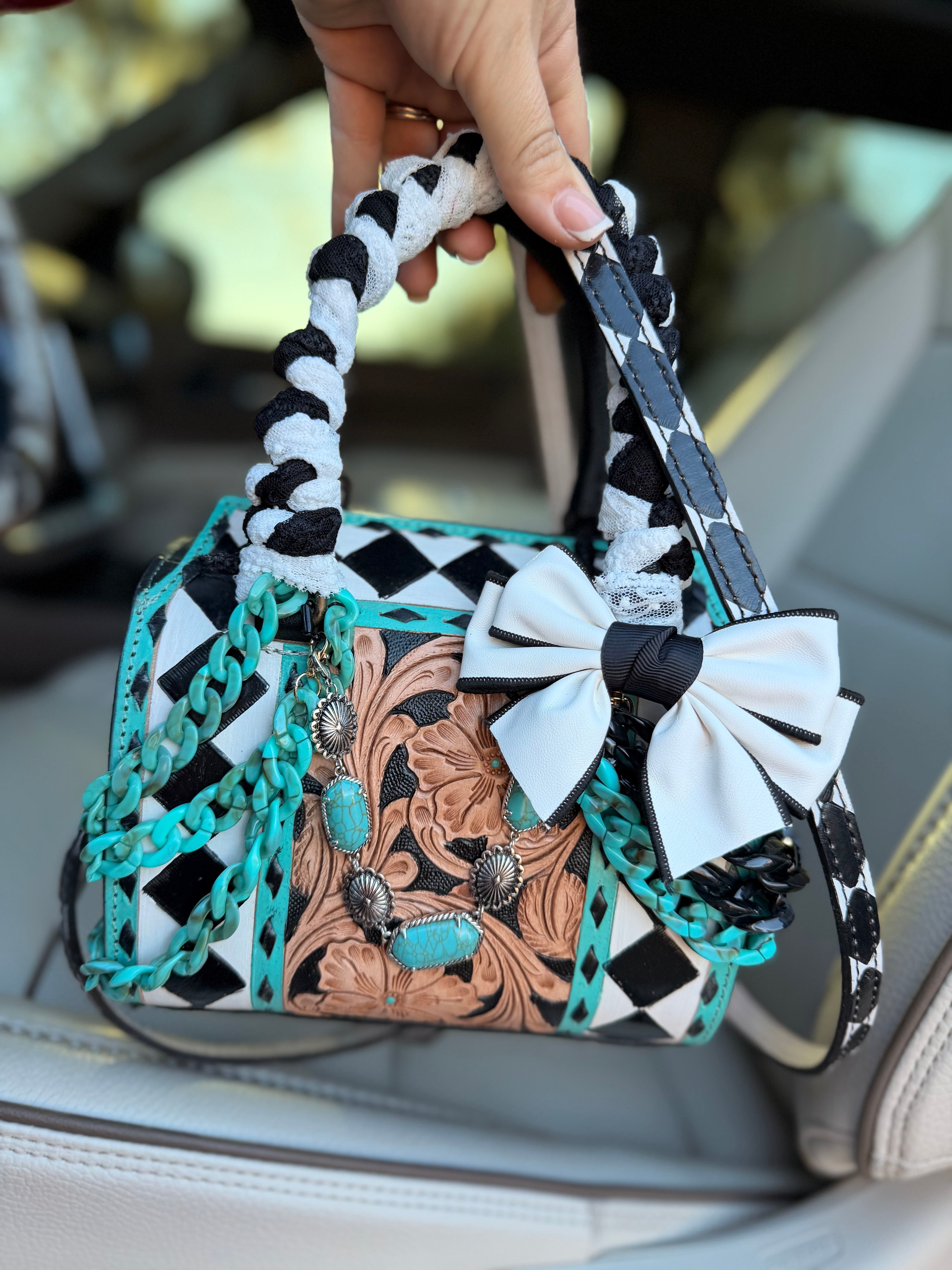 “The Diamond Dove" - checker tooled leather speedy (mini)