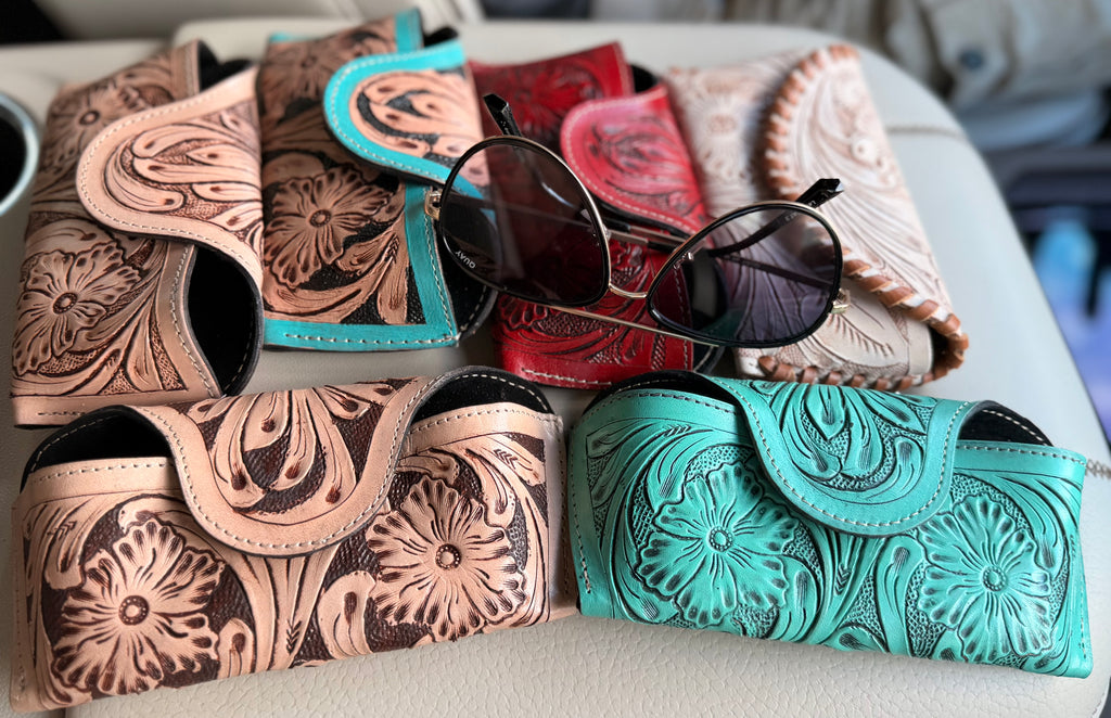 Leather checker sunglass holder