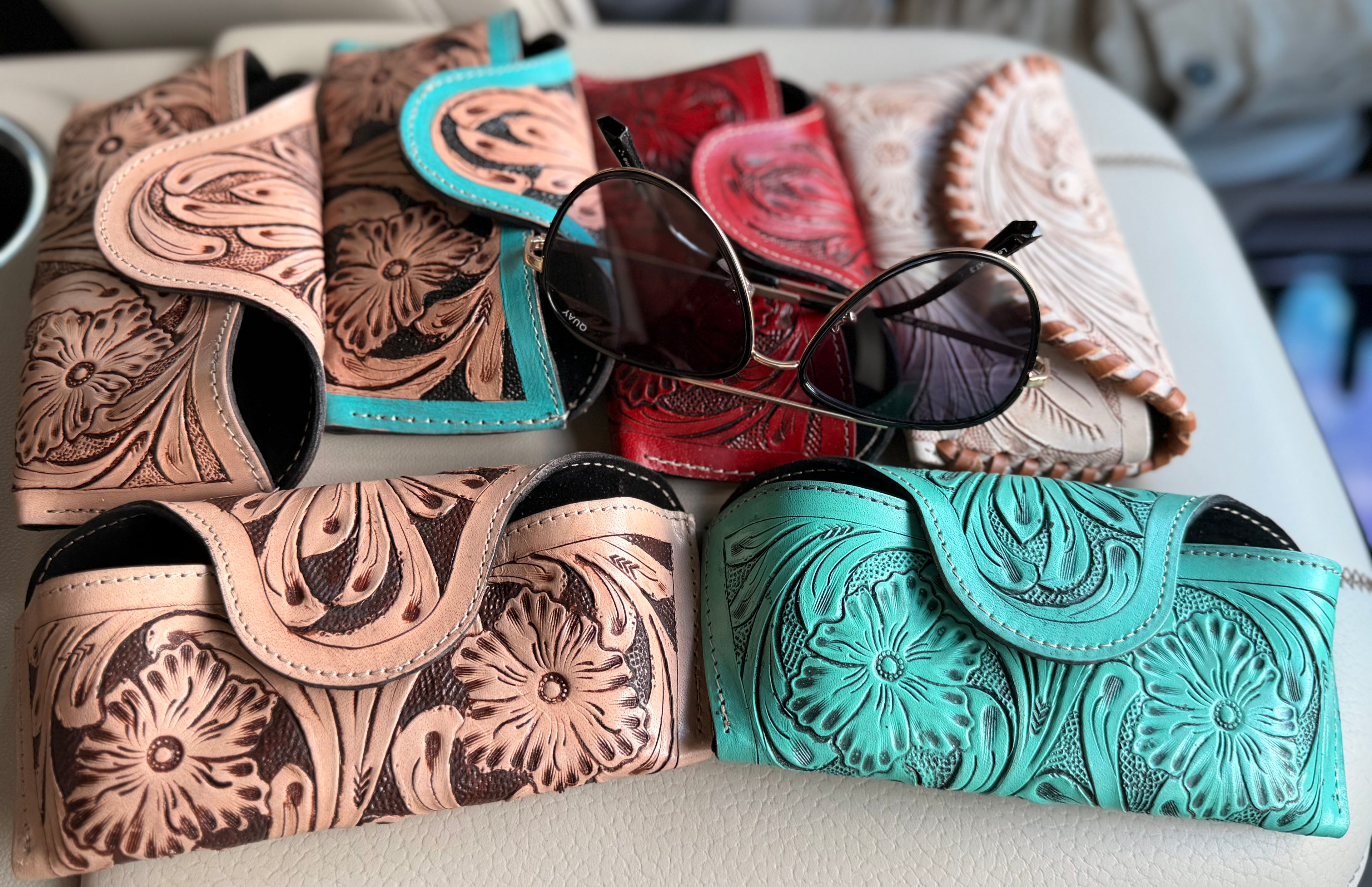 Leather checker sunglass holder