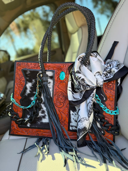 "Black Mesa Belle" - classy/tooled leather tote