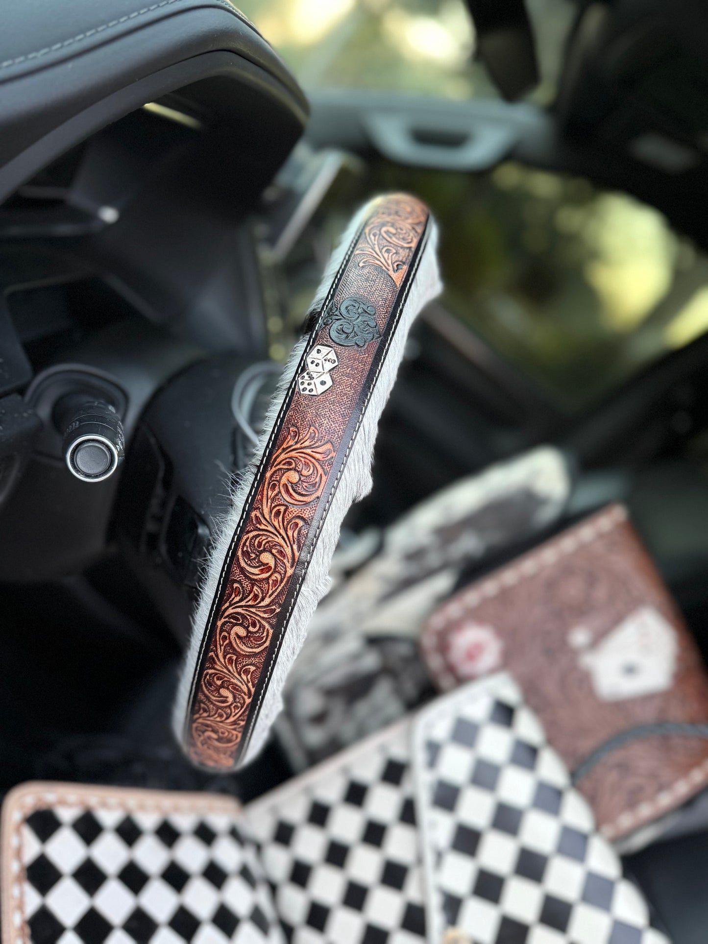 15.5 “ tooled leather cowhide steering wheel cover read description before purchase