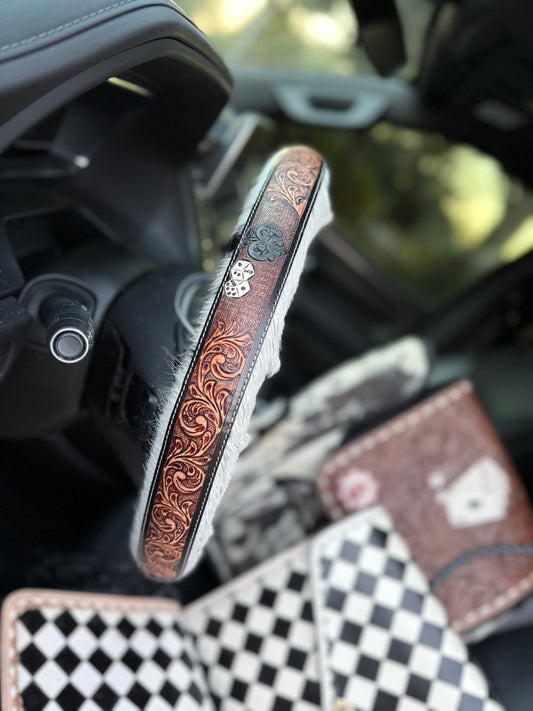 15.5 “ tooled leather cowhide steering wheel cover read description before purchase