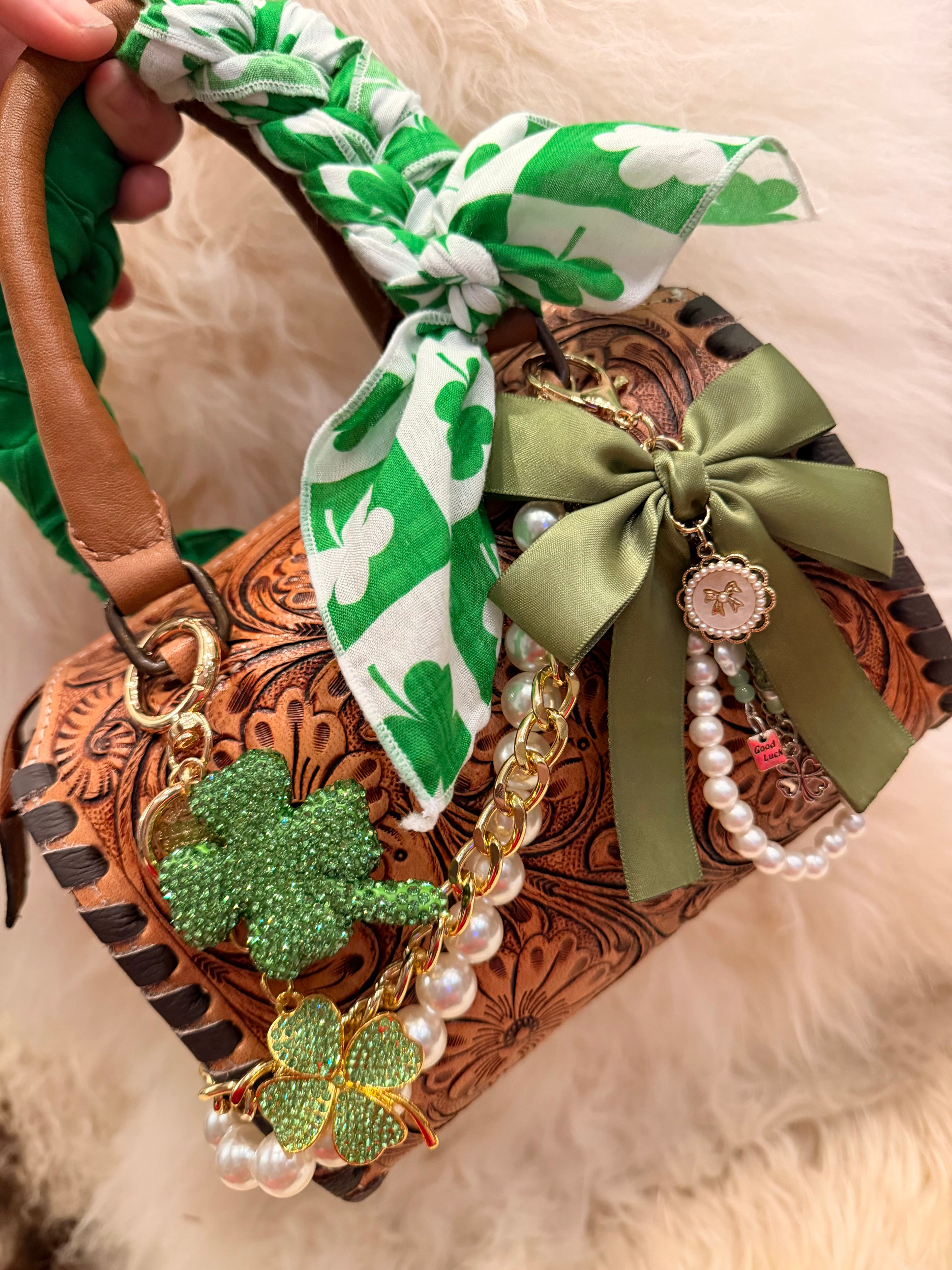 “luck Of The Irish" - brown tooled leather speedy (mini)