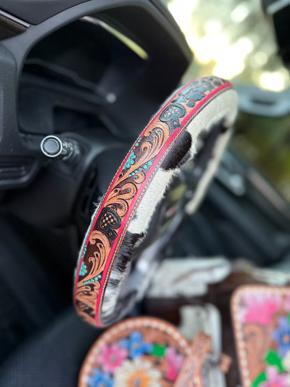 15.5 “ tooled leather cowhide steering wheel cover read description before purchase