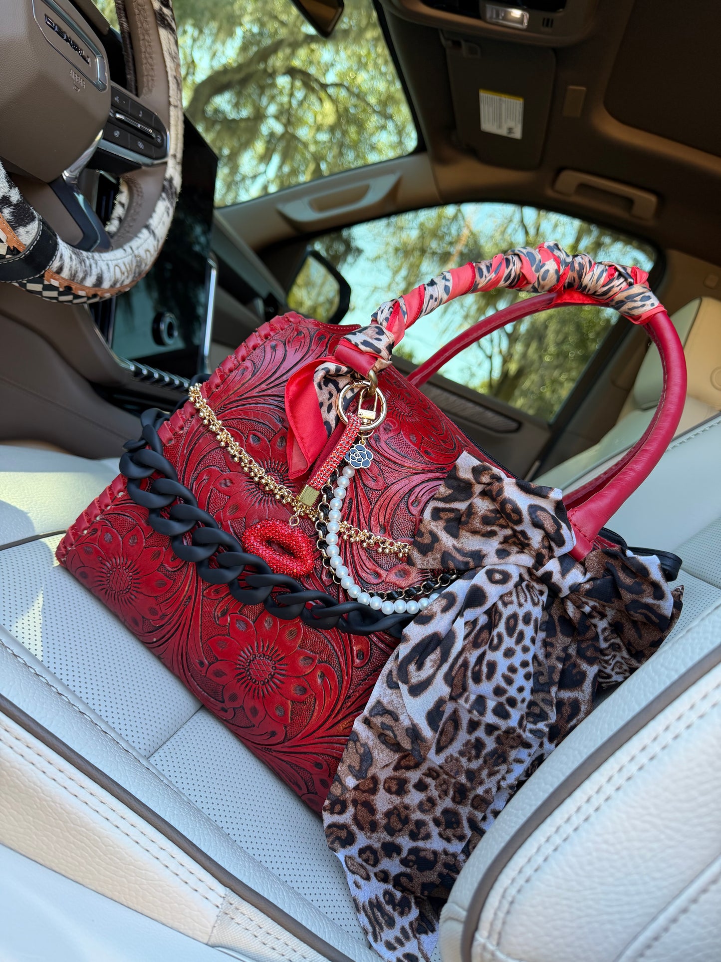 “Scarlet Kiss Cowgirl”- red tooled speedy tote, red/cheetah/black accents