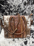 White stitched cowhide fringe Tote