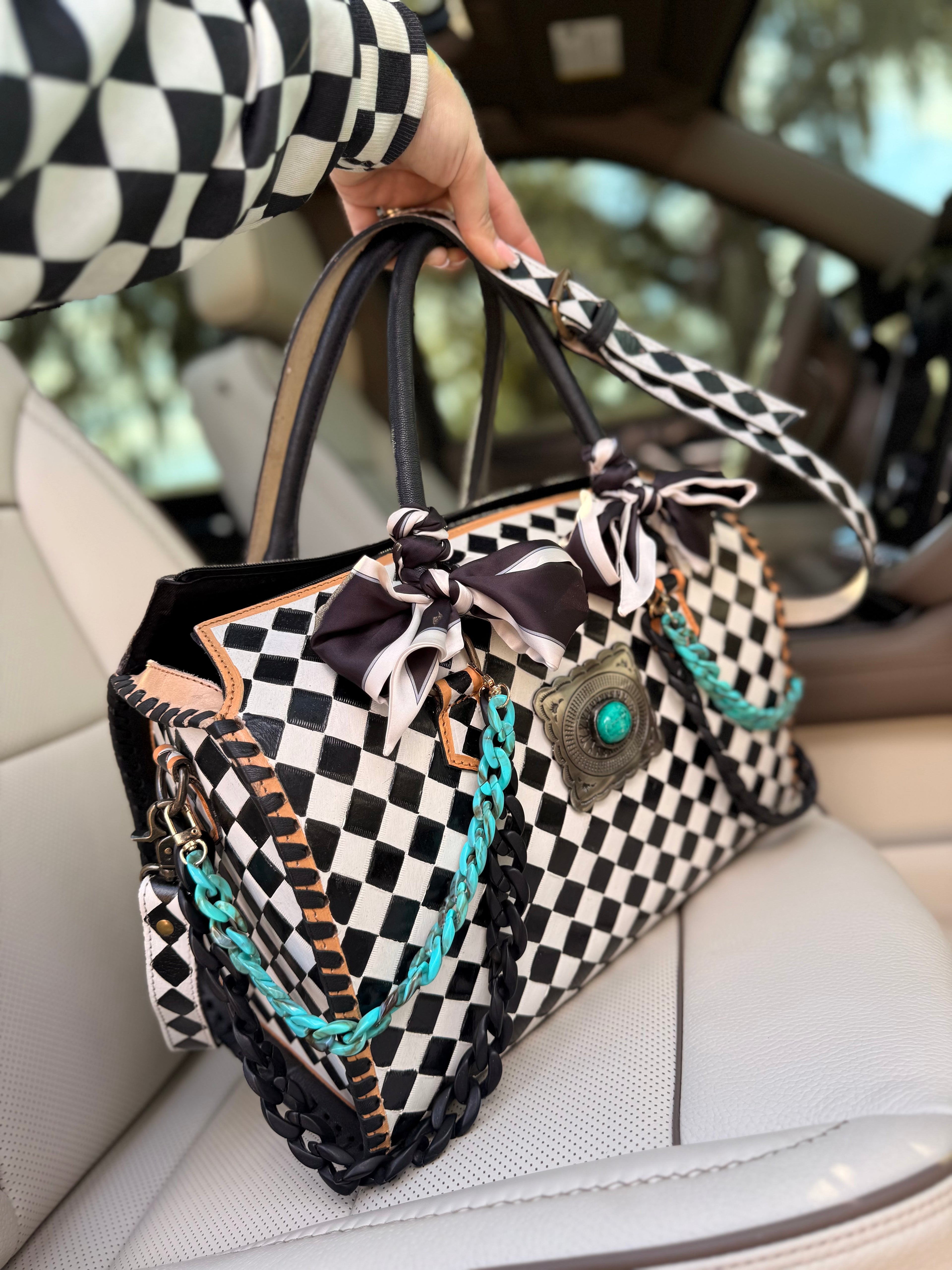"Risk Taker" - checker tooled leather speedy Duffle