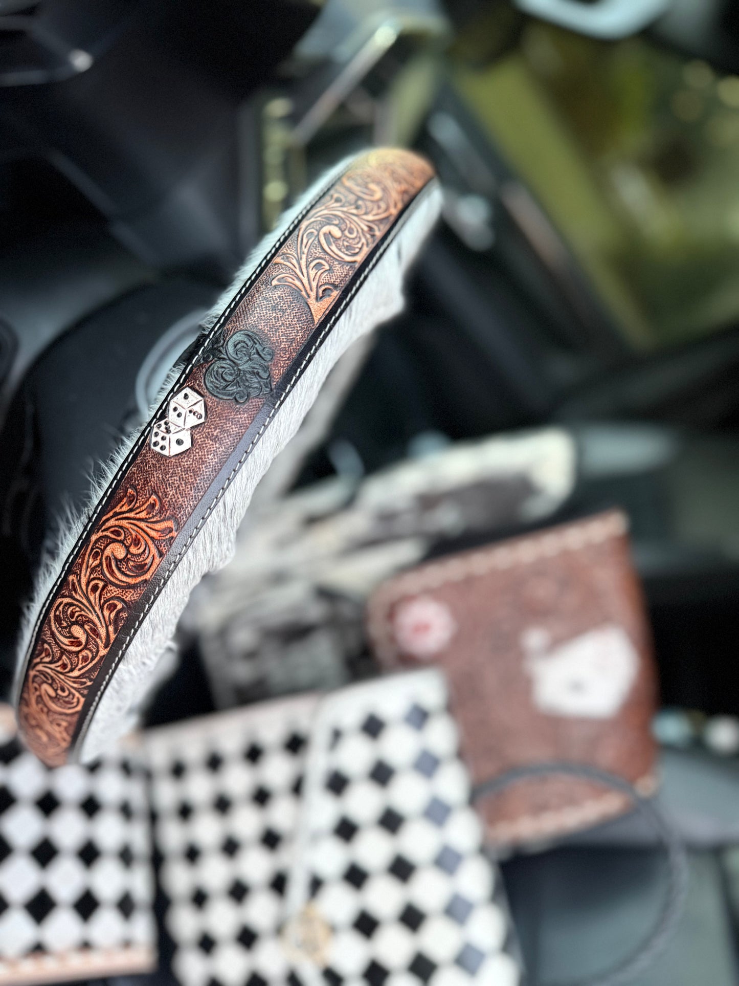 15.5 “ tooled leather cowhide steering wheel cover read description before purchase