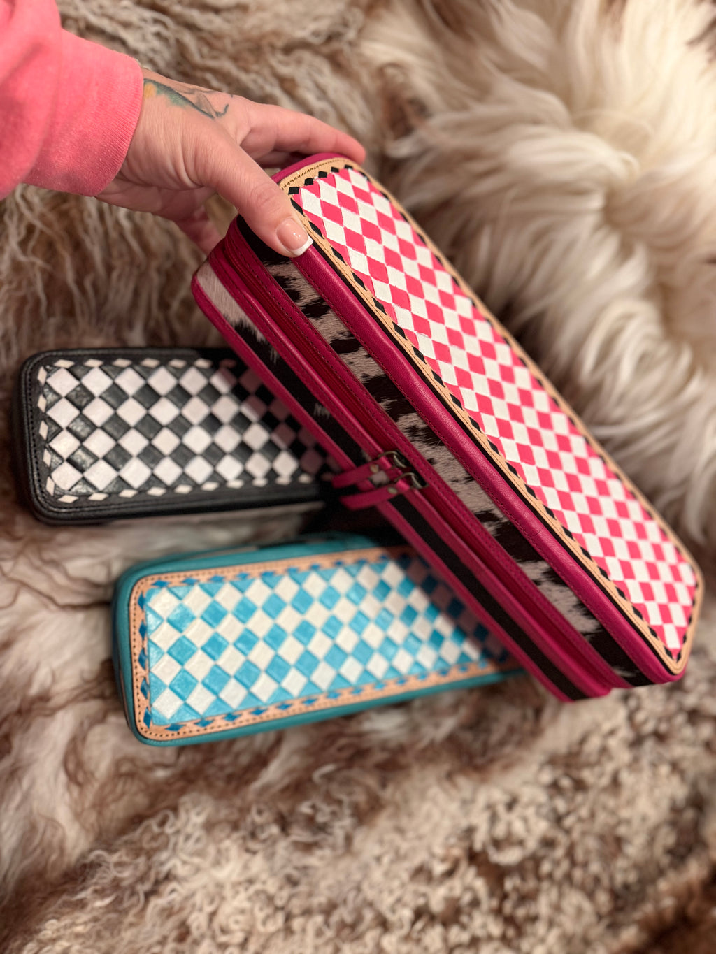 Checker tooled leather hot case