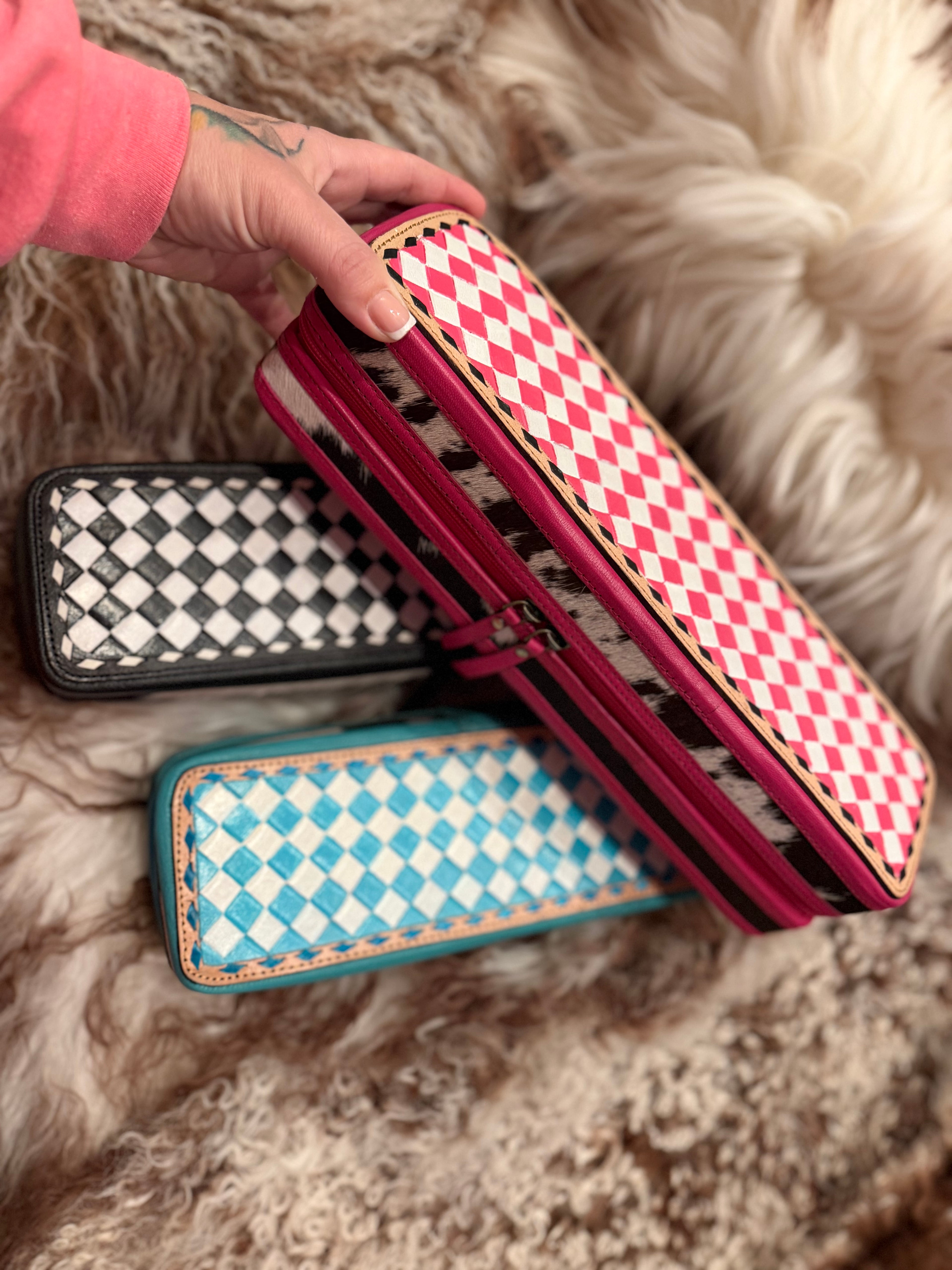 Checker tooled leather hot case