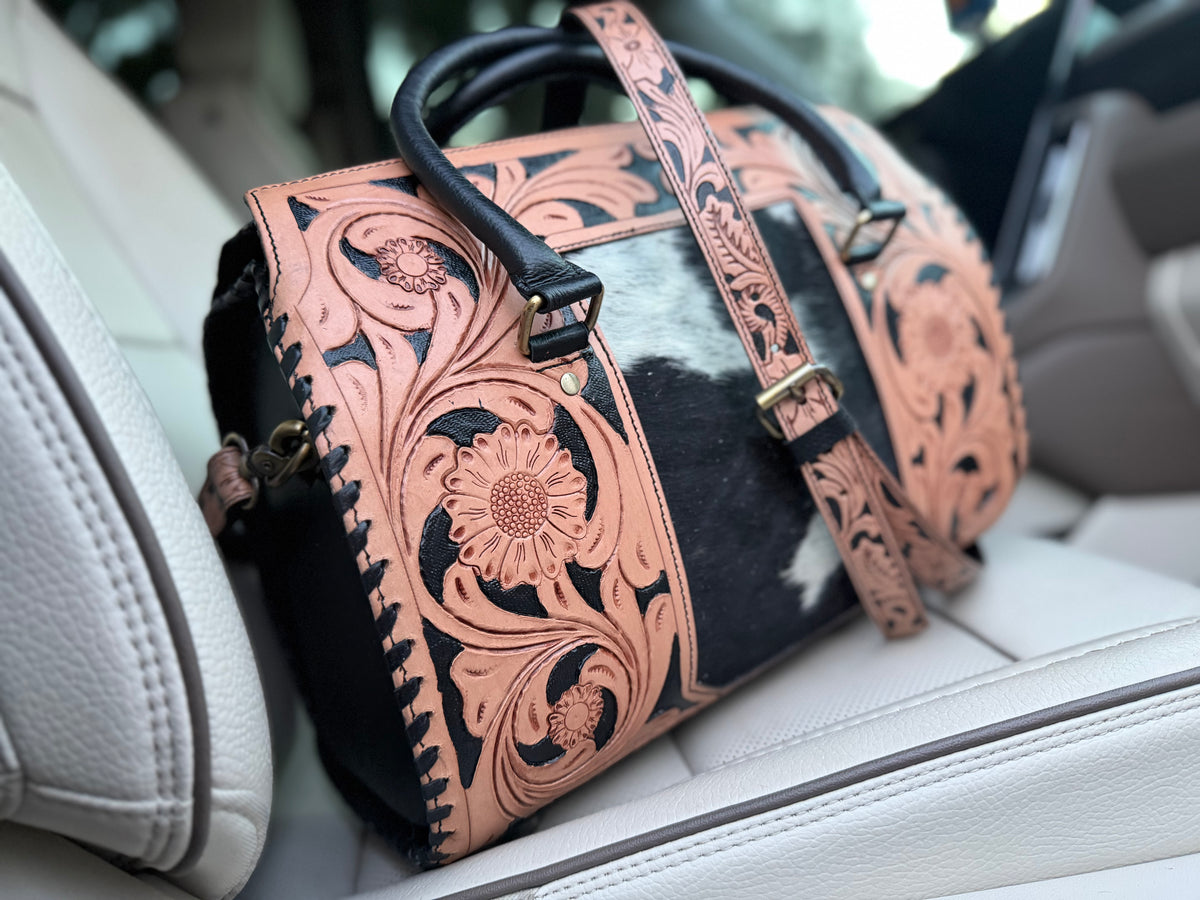 Cowhide tooled leather speedy duffle (L)