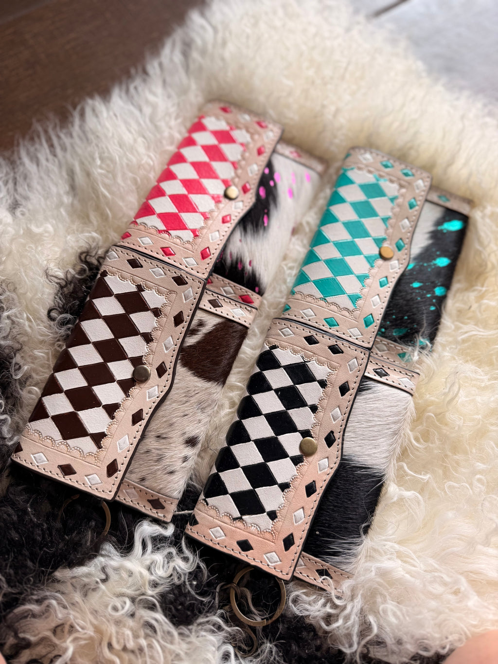 Checker print / cowhide card holder