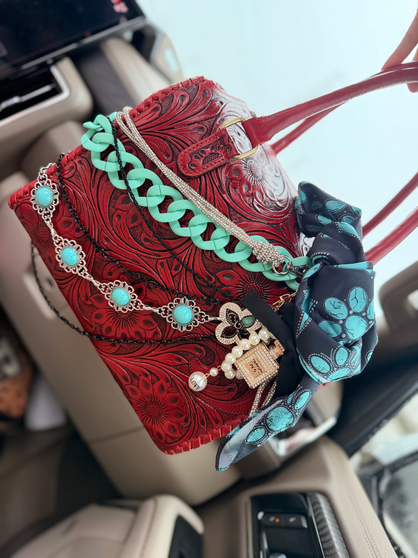 “Ruby Ranch Royalty” tooled leather speedy (L)