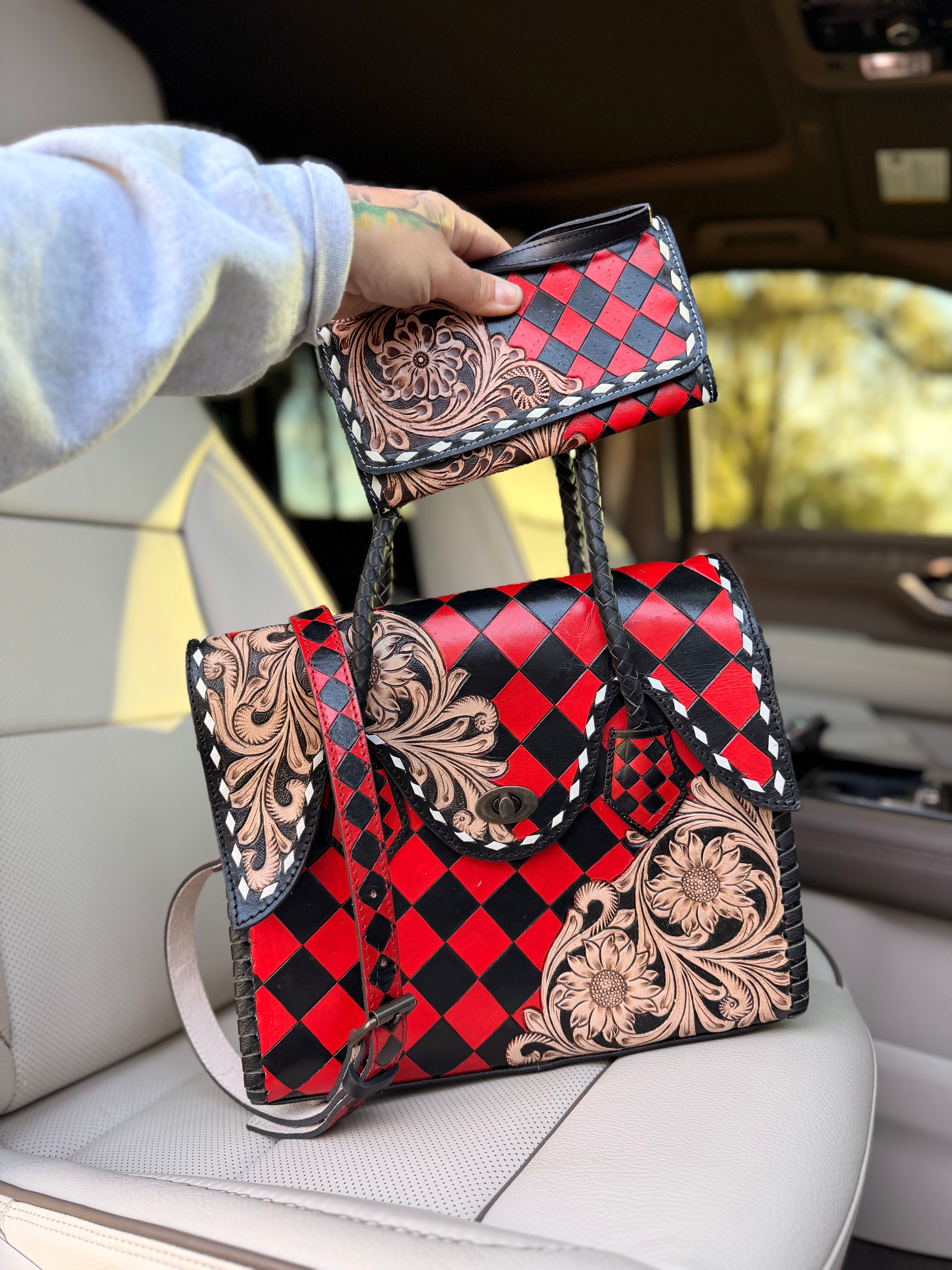 “Red Vixen” - black/red checker tote