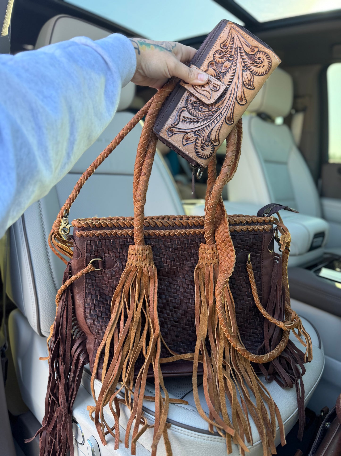 Braided fringed purse set