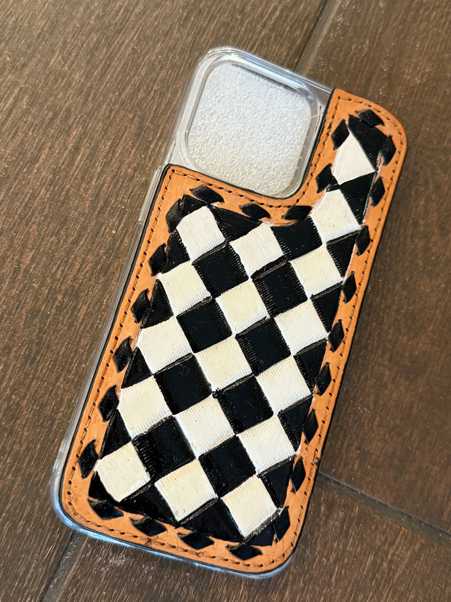 tooled leather phone case fits iphone 15
