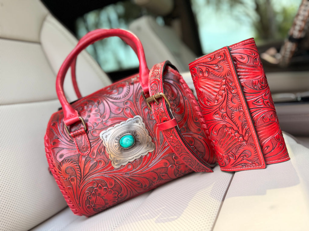 “Red Royalty set”-red tooled leather speedy (M) and wallet