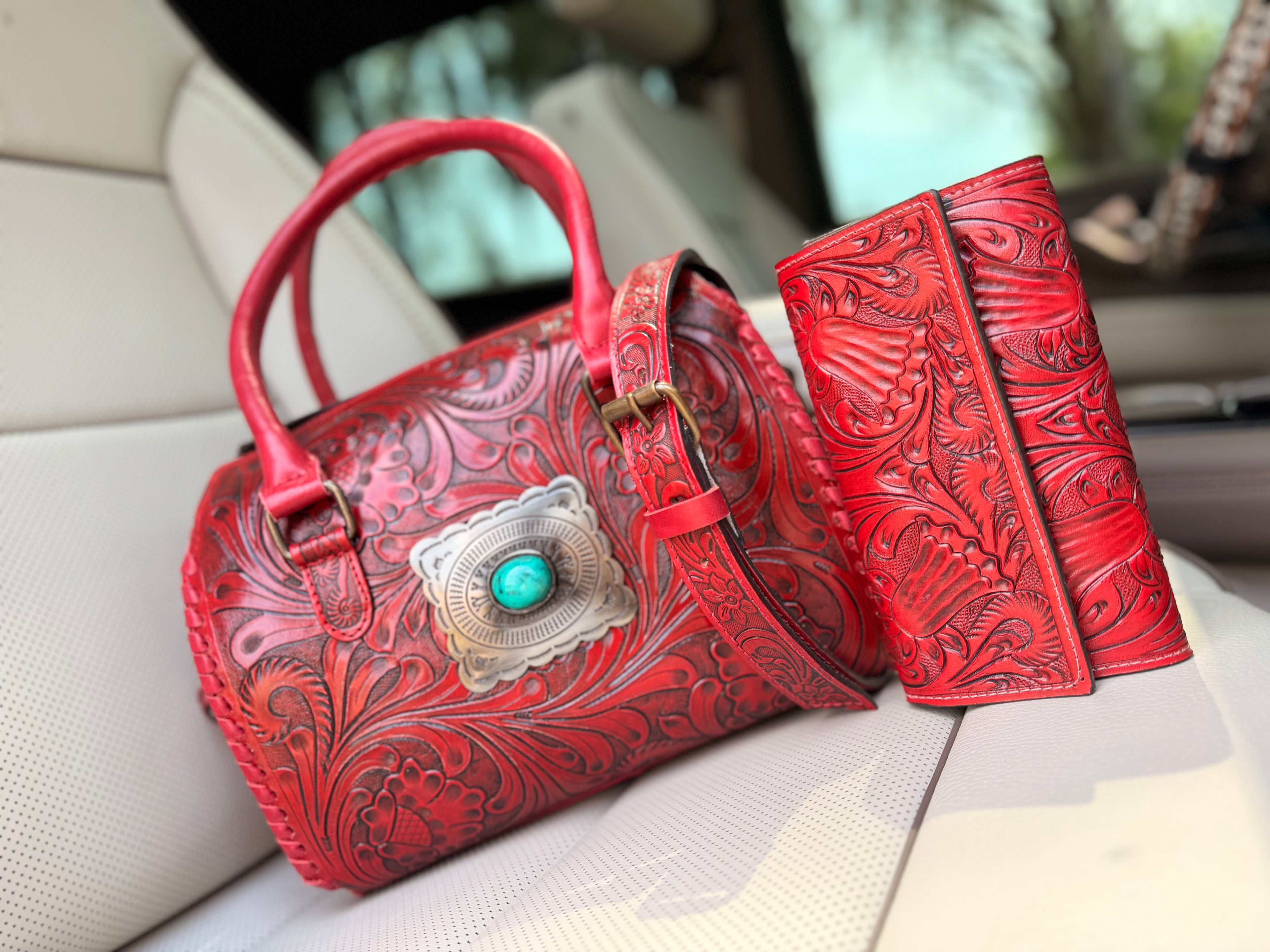 “Red Royalty set”-red tooled leather speedy (M) and wallet