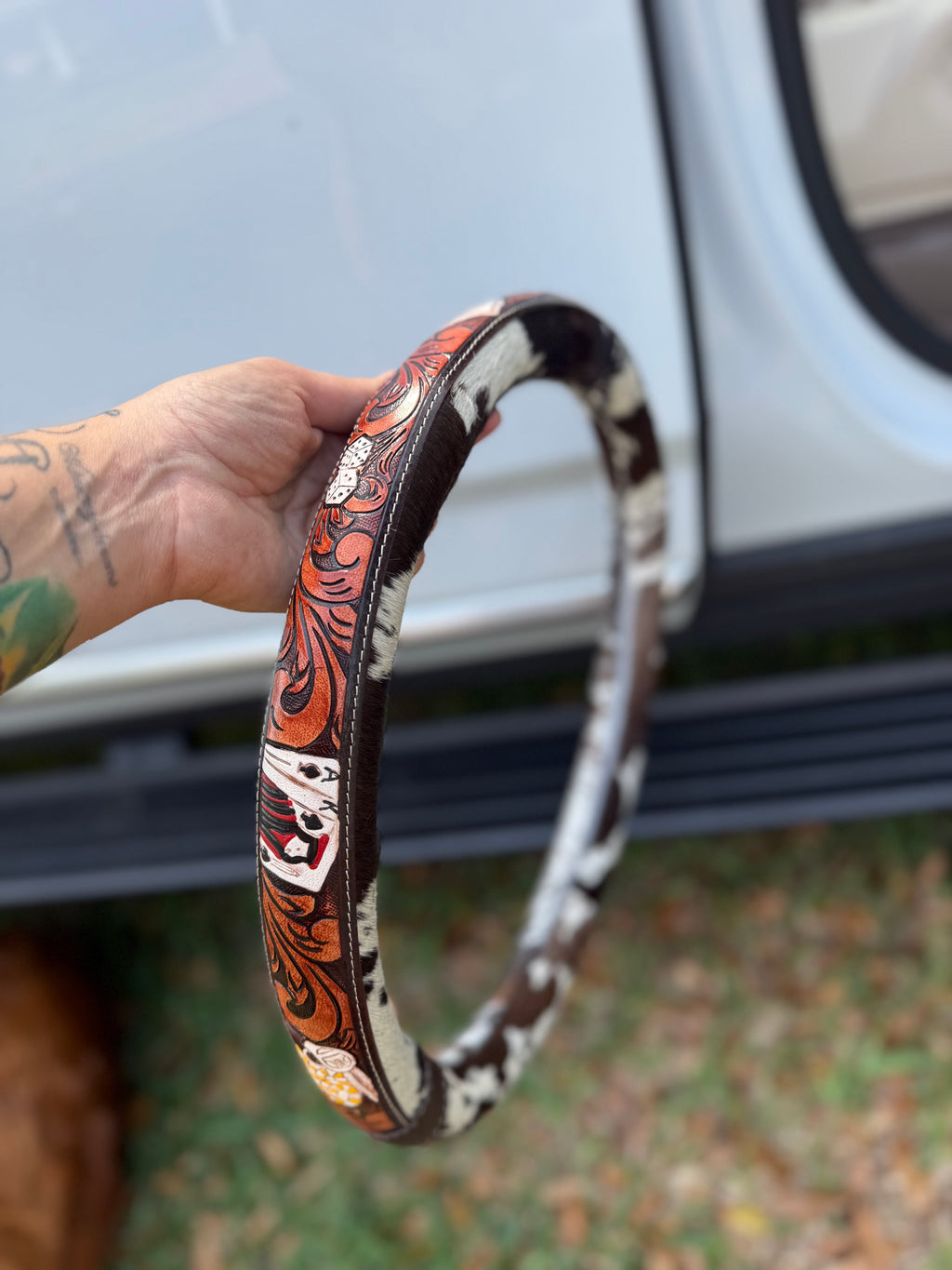 16 “ tooled leather cowhide steering wheel cover - read description before purchase