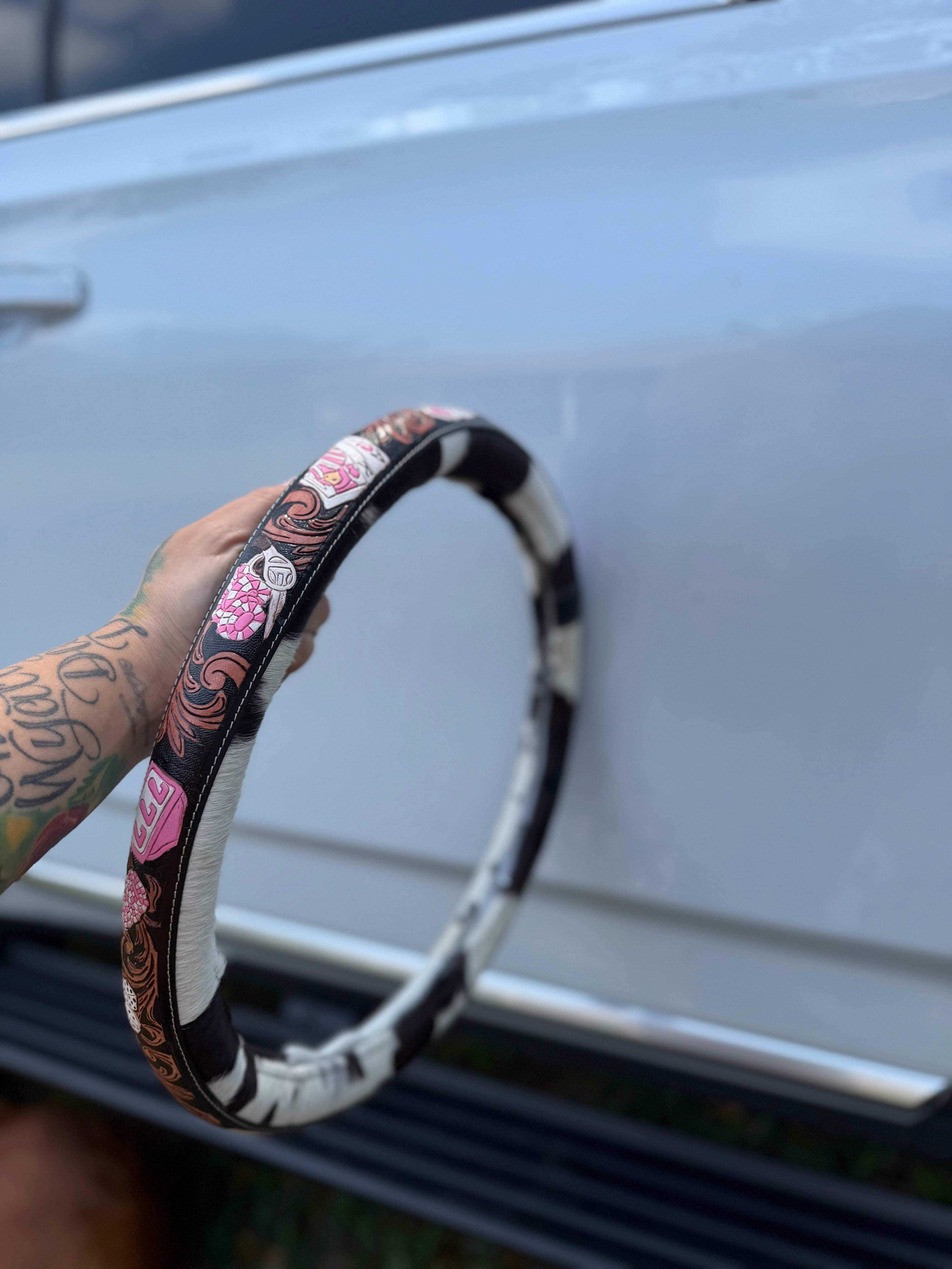16 “ tooled leather cowhide steering wheel cover - read description before purchase