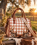 Deer antler Tan and cream tooled leather speedy bag (L)