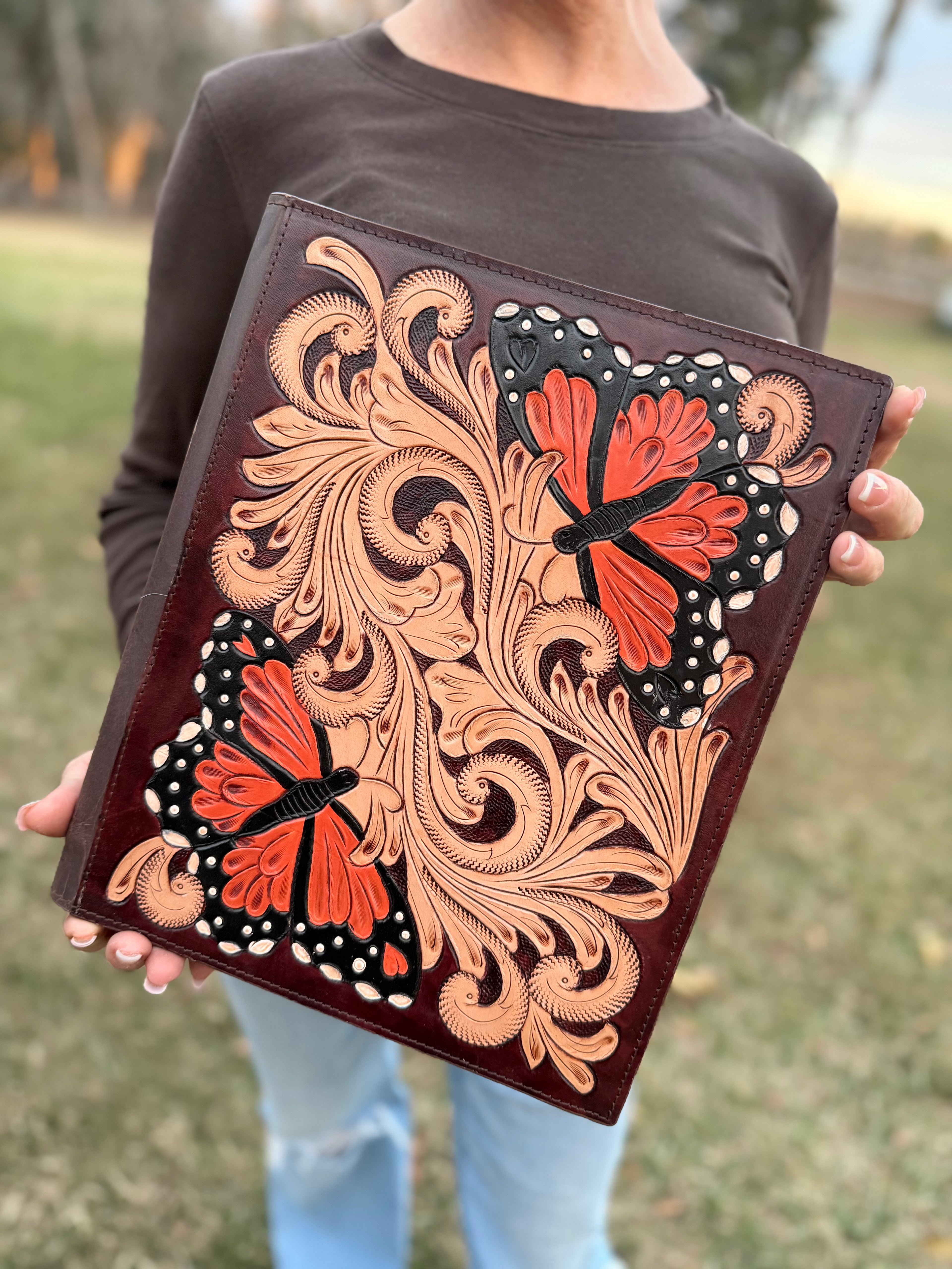 Butterfly Tooled notebook portfolio cover