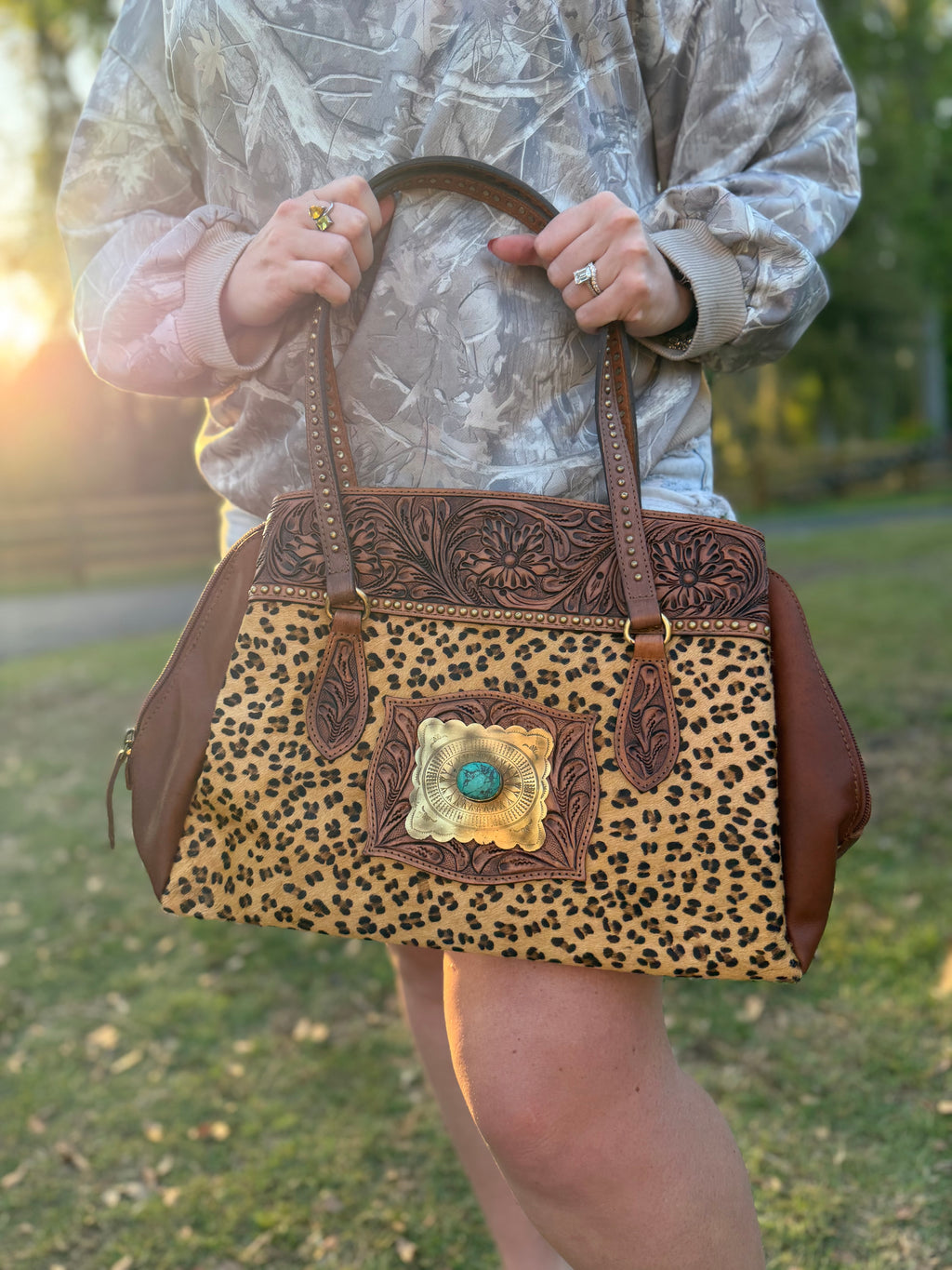 Cheetah cowhide purse