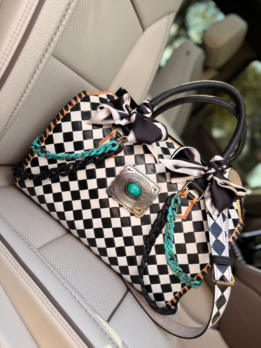 "Risk Taker" - checker tooled leather speedy Duffle