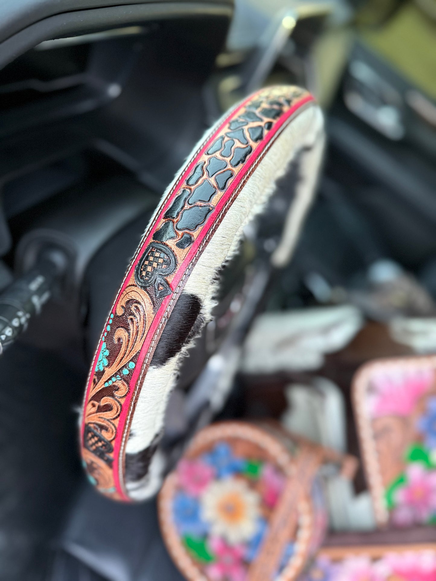 15.5 “ tooled leather cowhide steering wheel cover read description before purchase